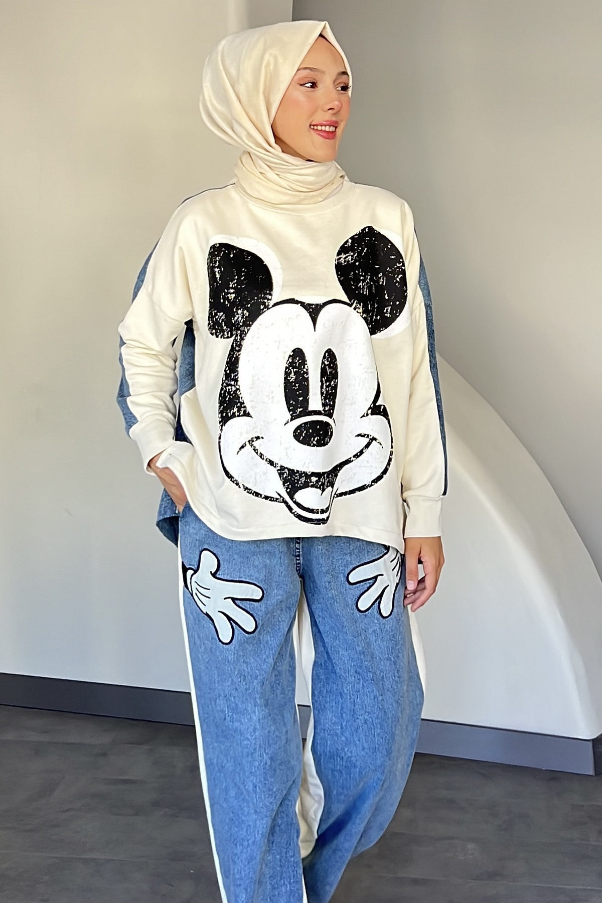 Mickey Baskılı İkili Kot Detaylı Takım SK-8610