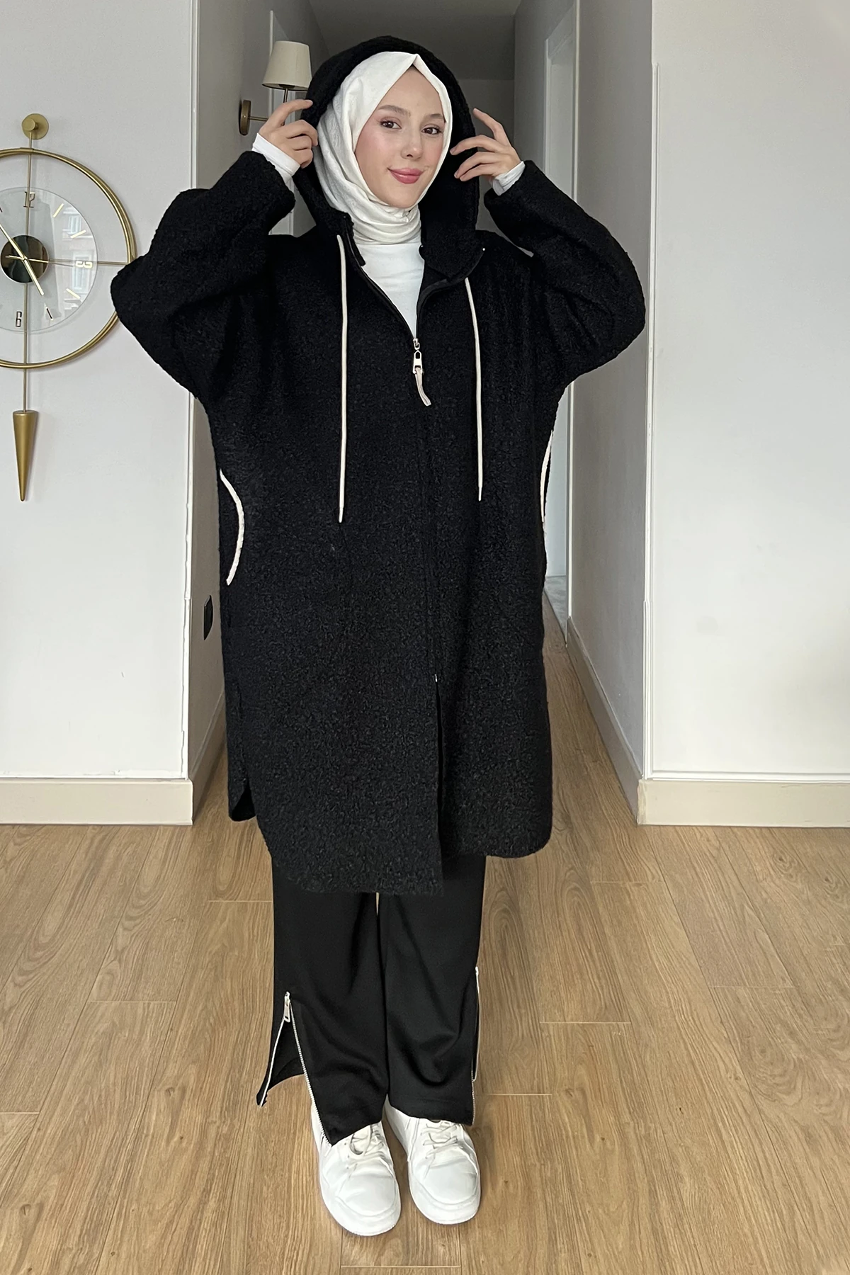 Yuvarlak Cepli Fermuarlı Kaşe Ceket SK-8644