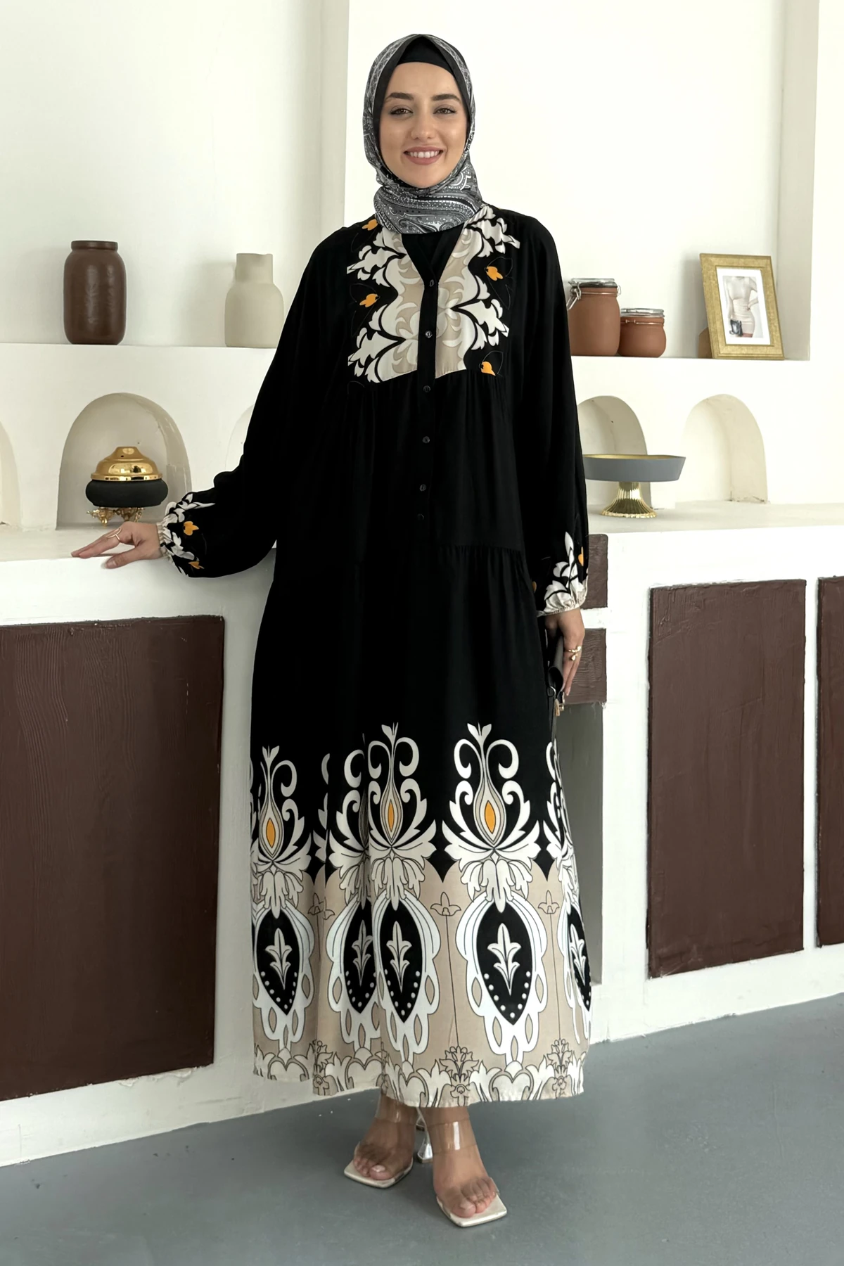 Sultan Motif Desenli Viskon Elbise SK-8555 