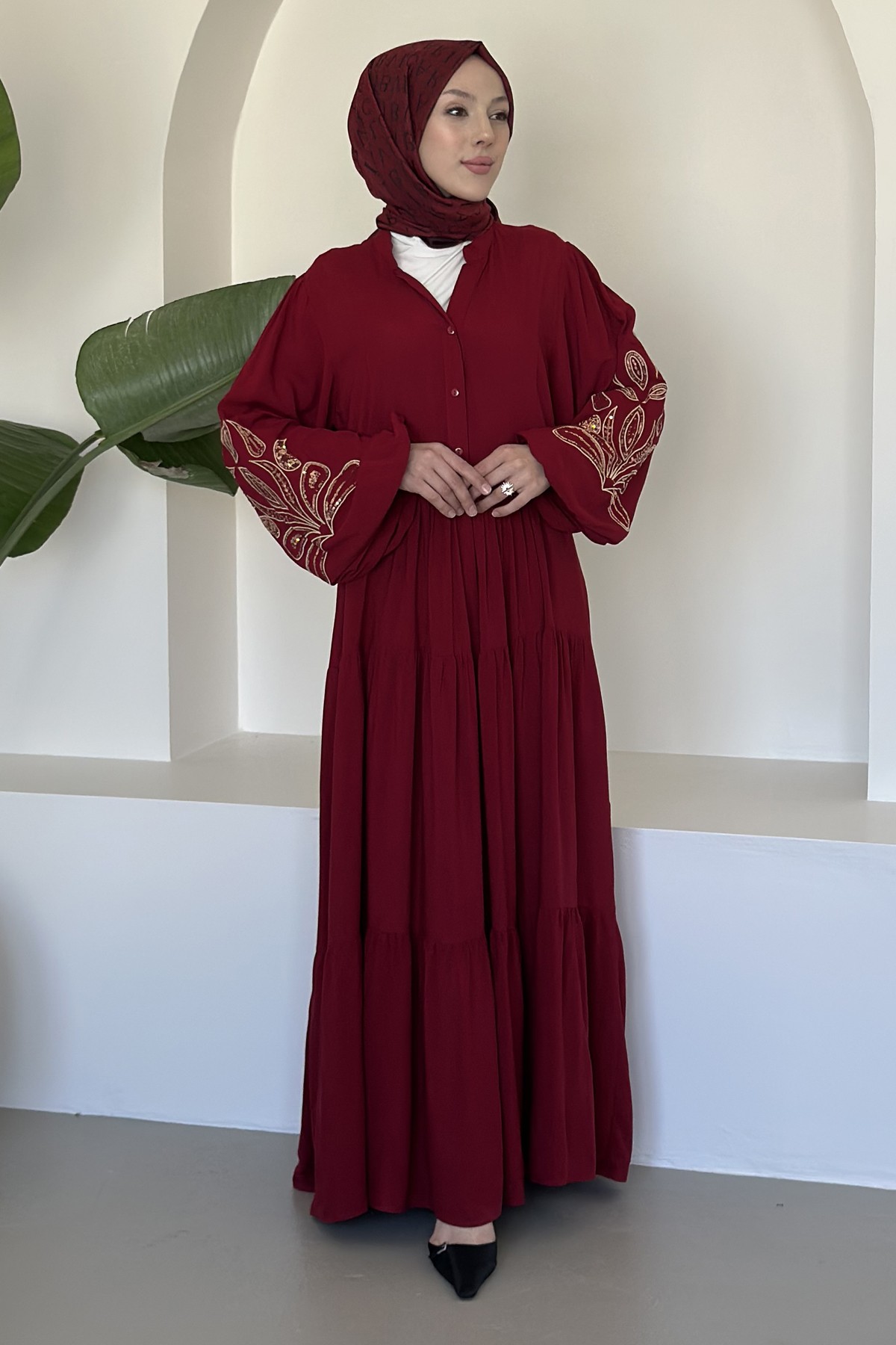 Beste Kol Payet Nakışlı Zarif Elbise SK-8431