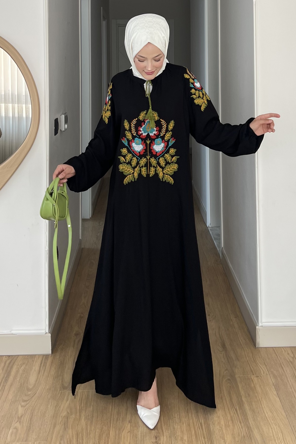 Rüya Nakışlı Püsküllü Uzun Kollu Elbise SK-8531