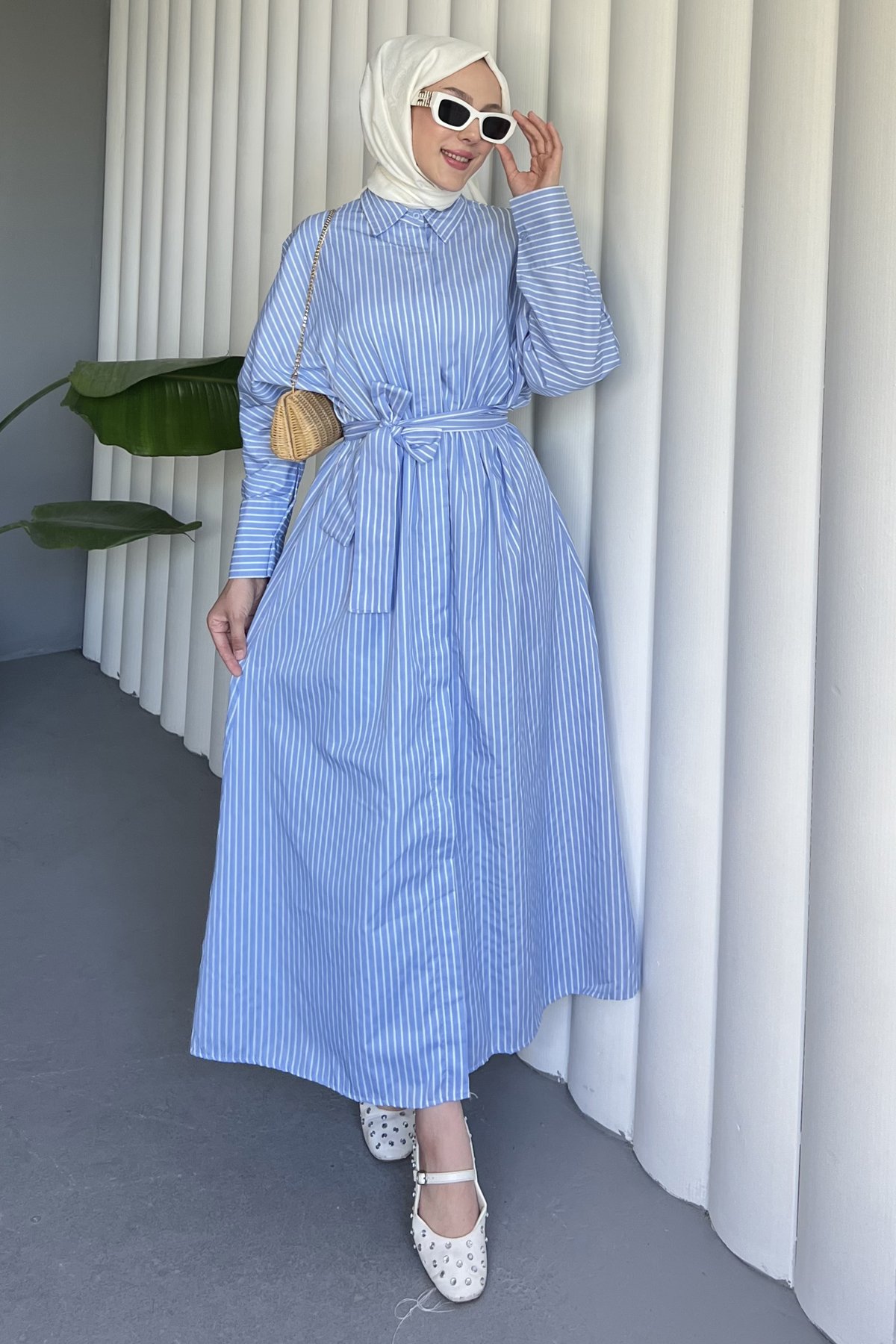 Duru Astarlı Boydan Düğmeli Poplin Elbise BST-8520