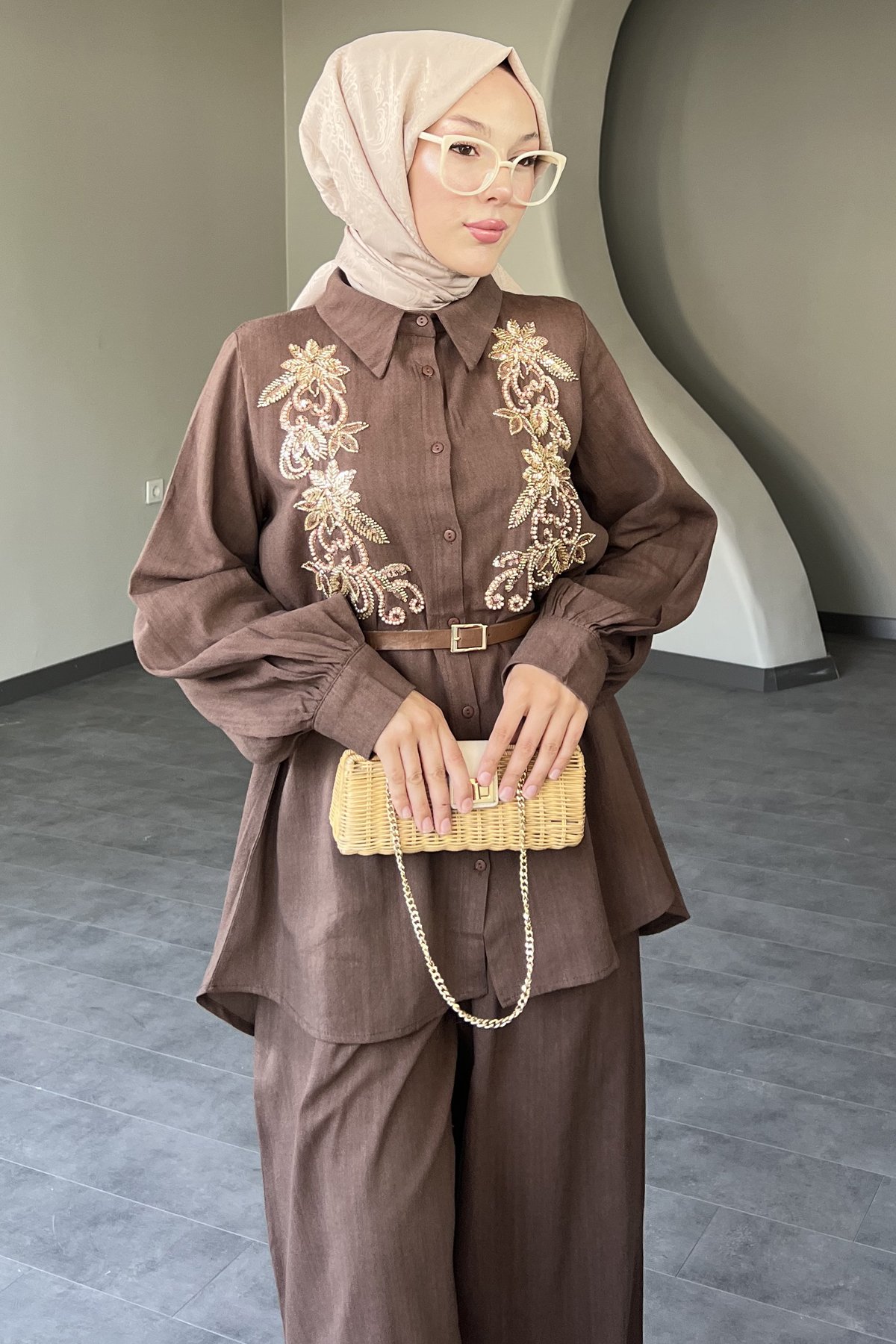 Firuze İşlemeli Keten Takım SK-8567