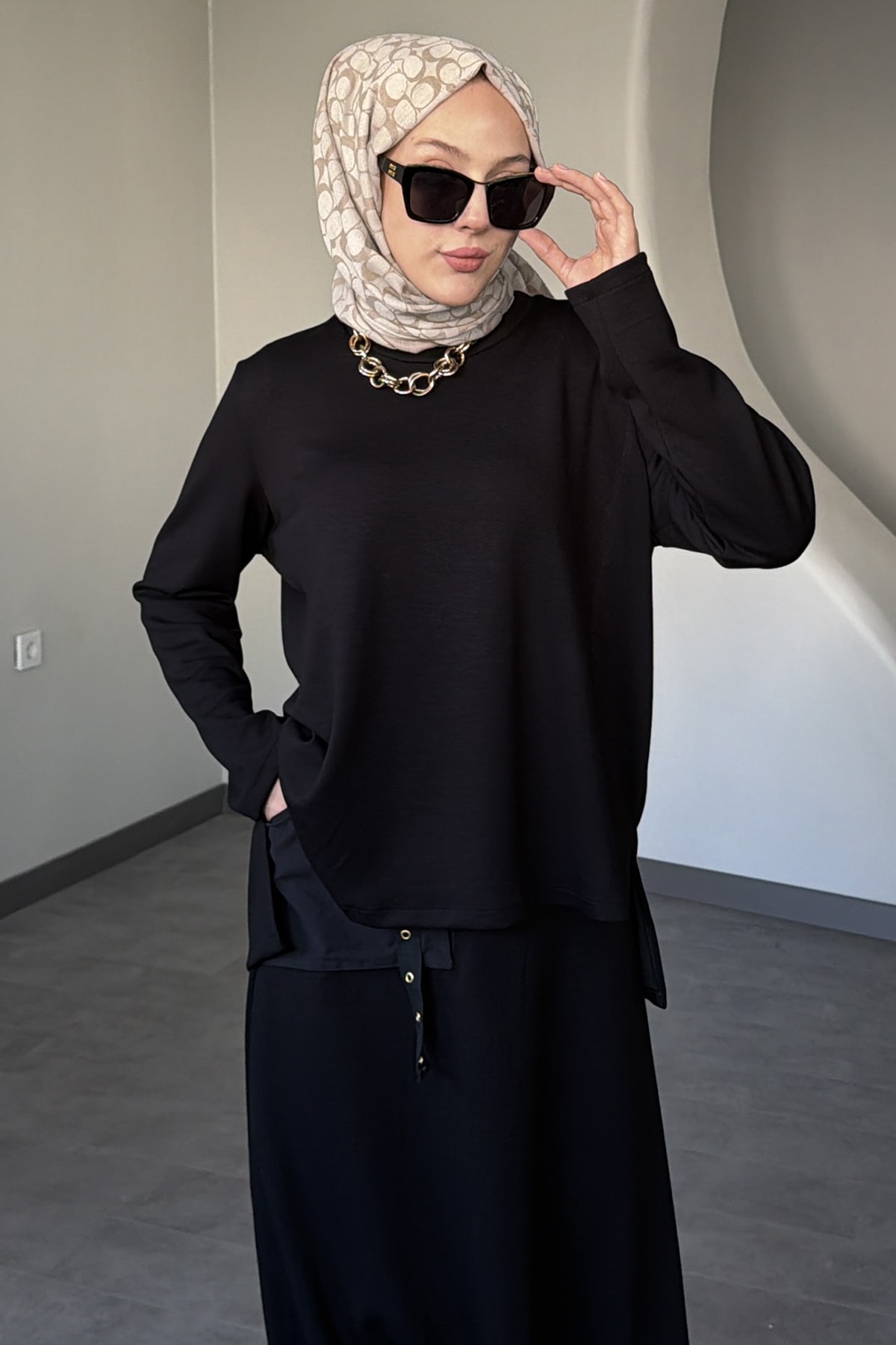 Florence Cep Detaylı Şalvar Etekli Takım SK-8628 - Siyah