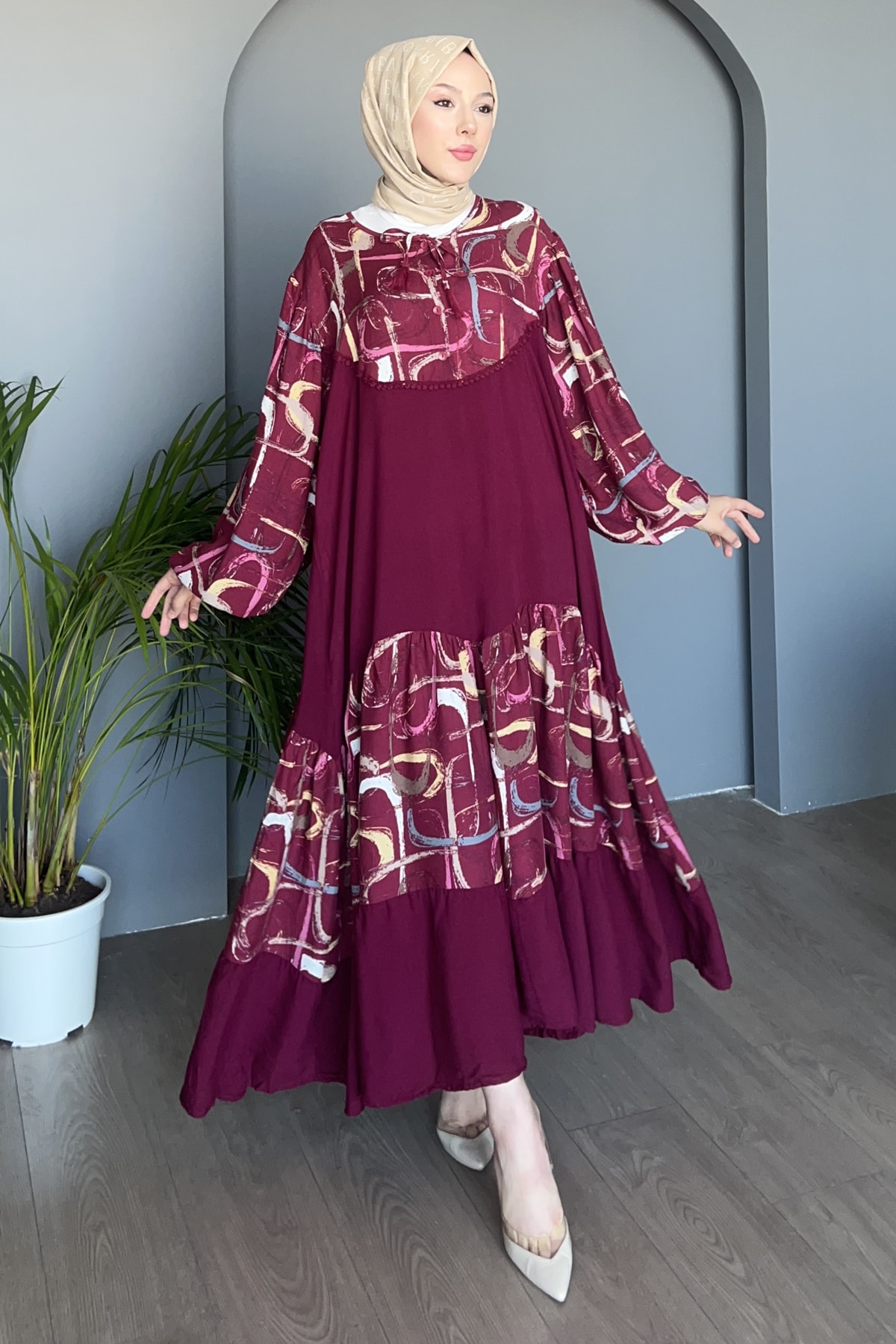Garnili Salaş Çizgi Desenli Elbise SK-8473