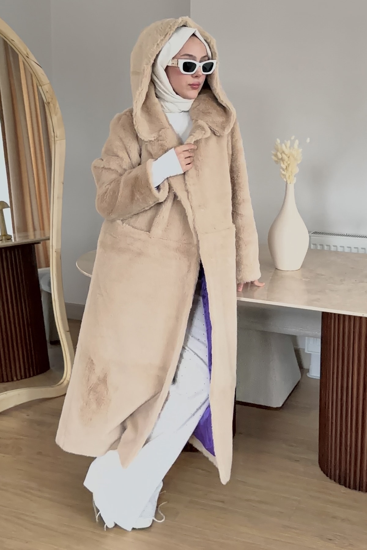 Astarlı Şapkalı Uzun Fashion Kaban SMR-8625