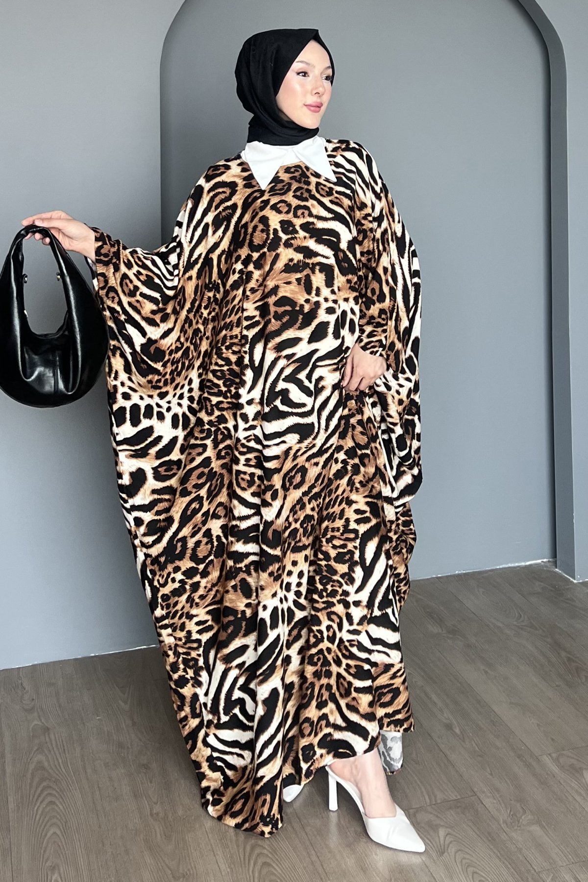 Leopar Desenli Geniş Elbise SK-8488