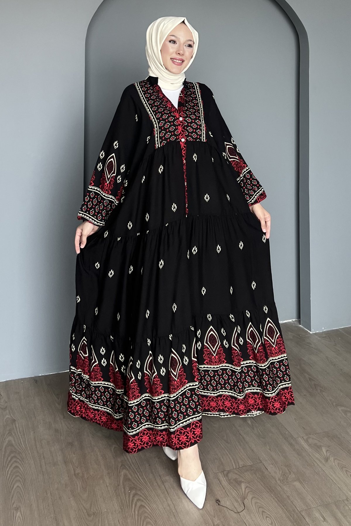 Ferya Desenli Kat Kat Elbise BST-8486
