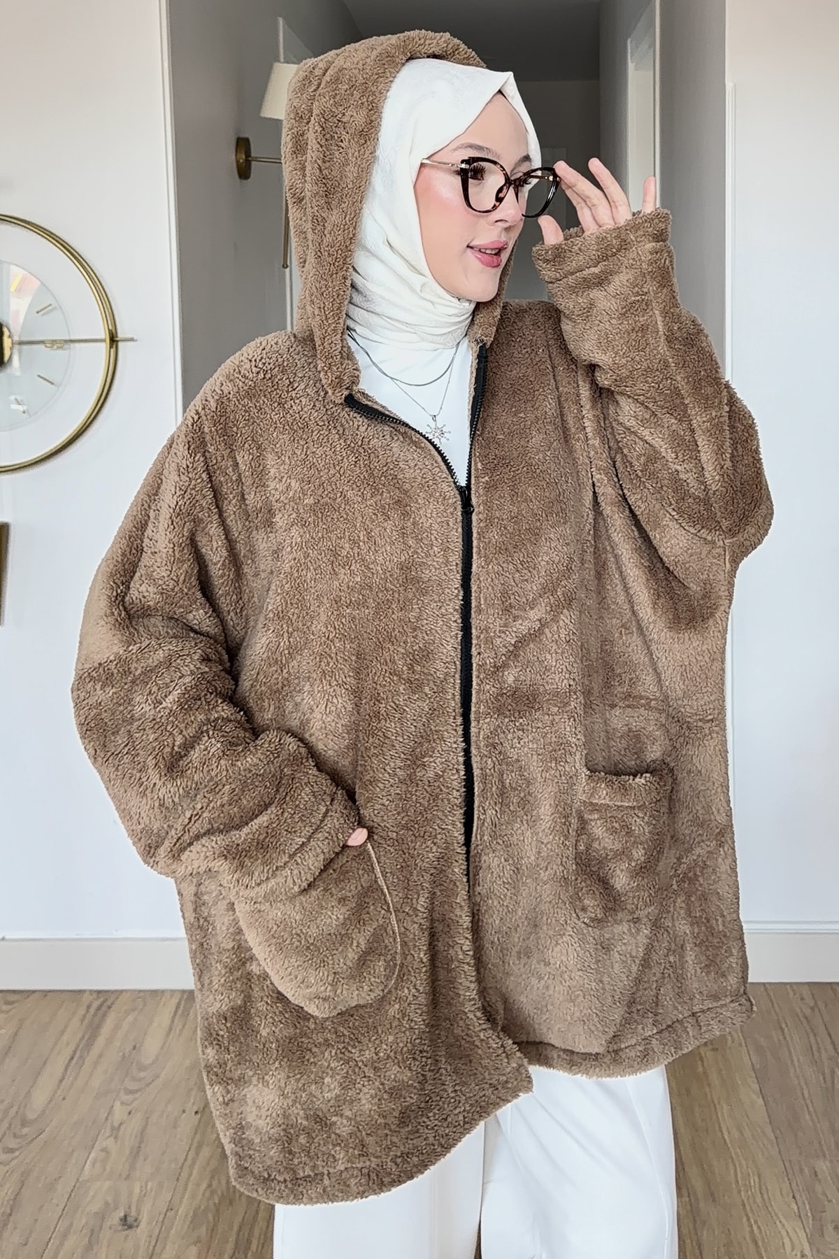 Oversize Düz Peluş Hırka SK-8633