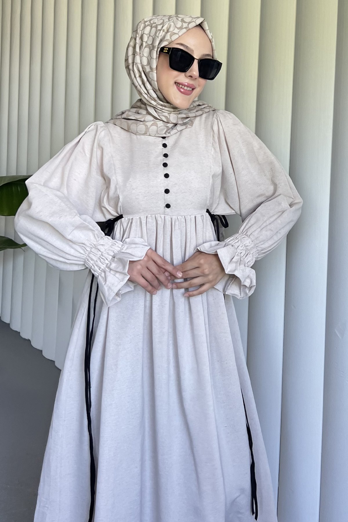 Veronica İp Detaylı Keten Elbise DMR-8524