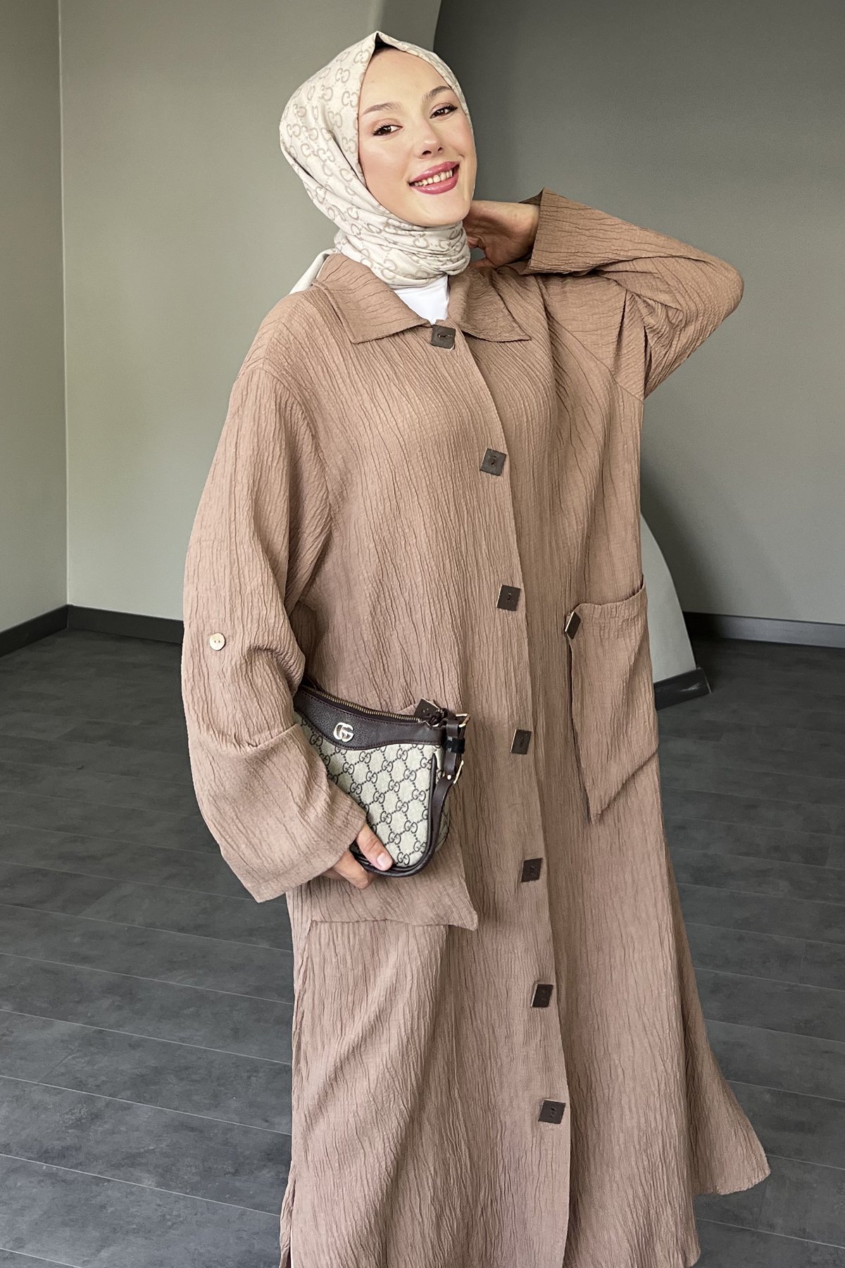 Alya Gofre Kumaş Düğmeli Elbise SK-8422