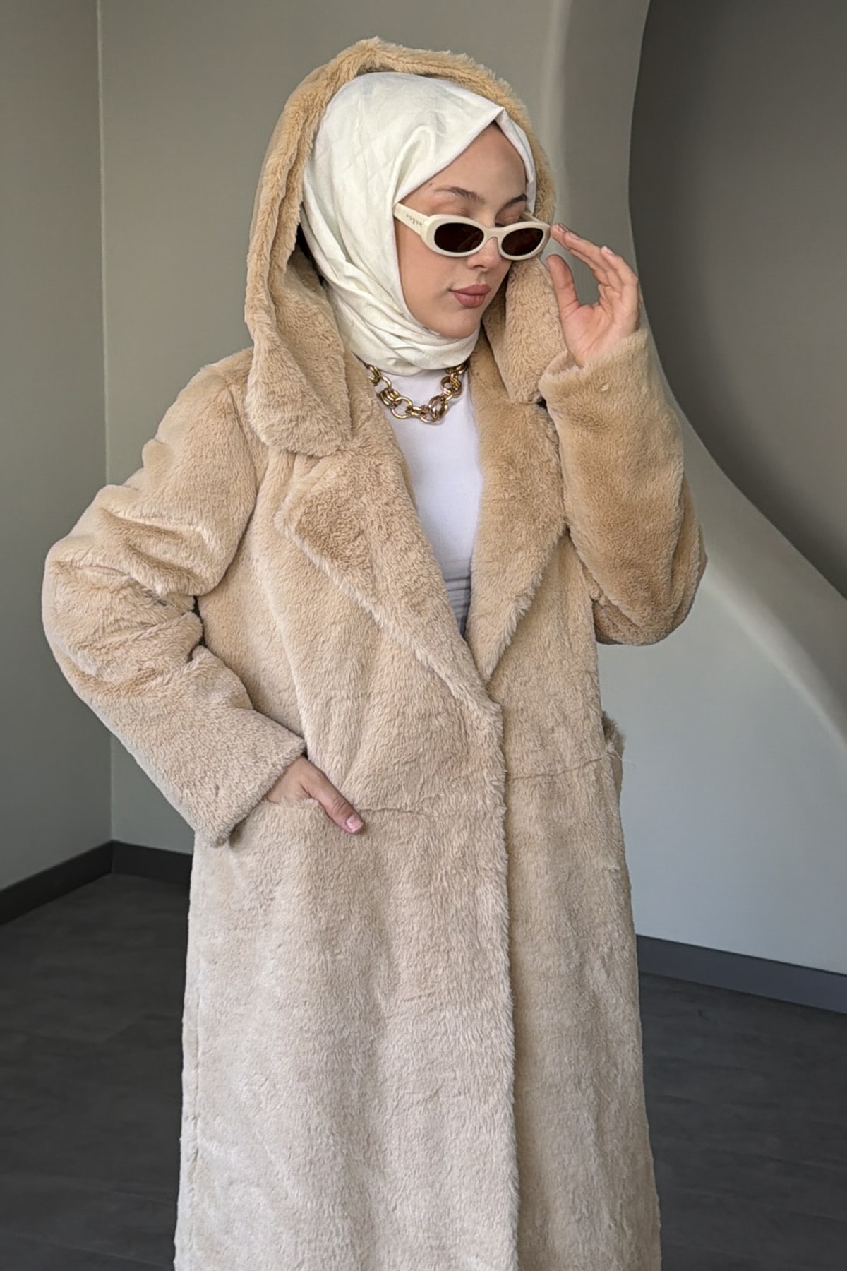 Astarlı Şapkalı Uzun Fashion Kaban SMR-8625