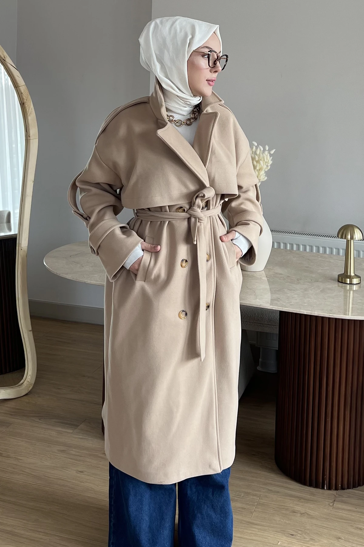 Rozi Astarlı Kaşe Trençkot ENS-8636