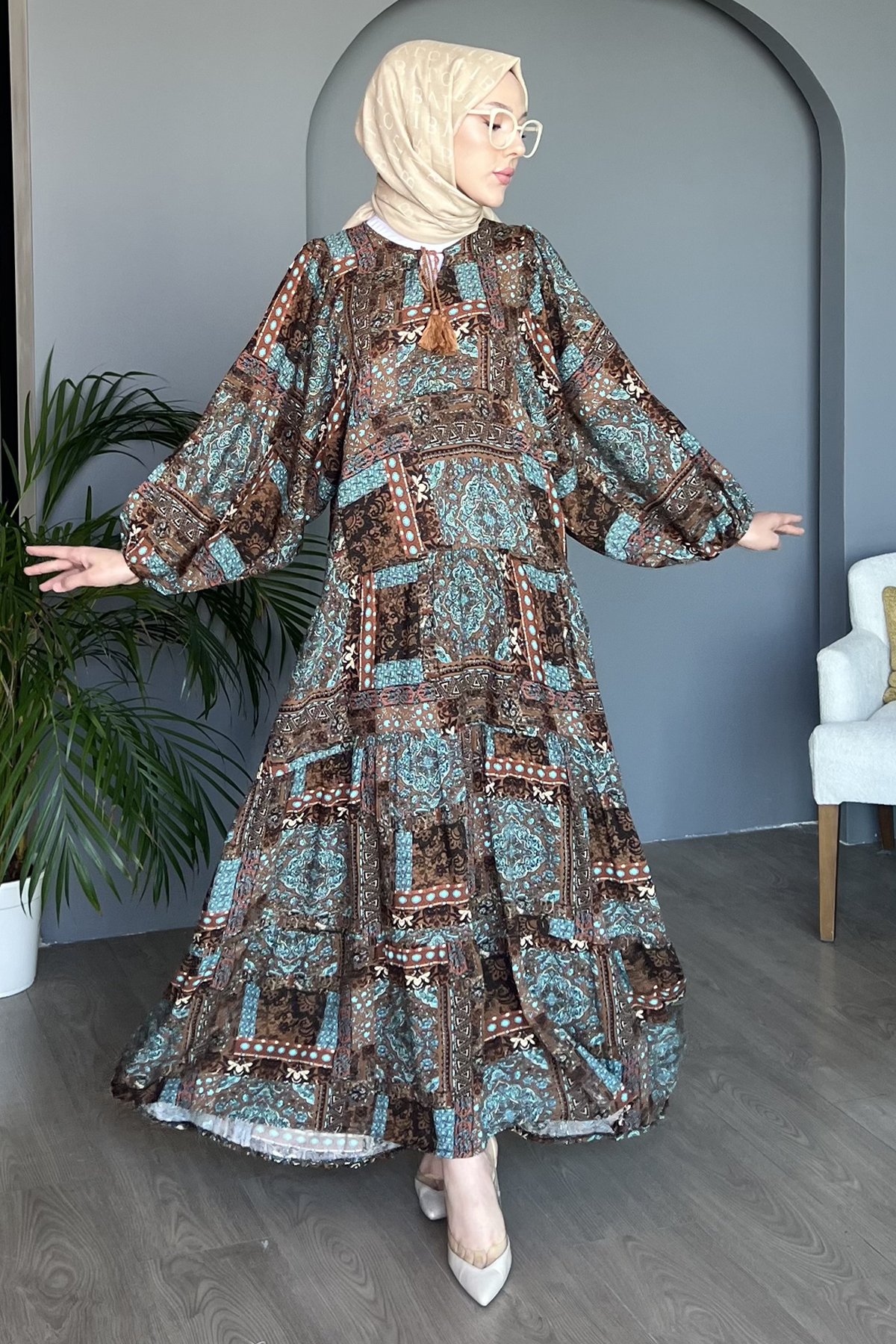 Elvan Karışık Motif Desenli Elbise BST-8463