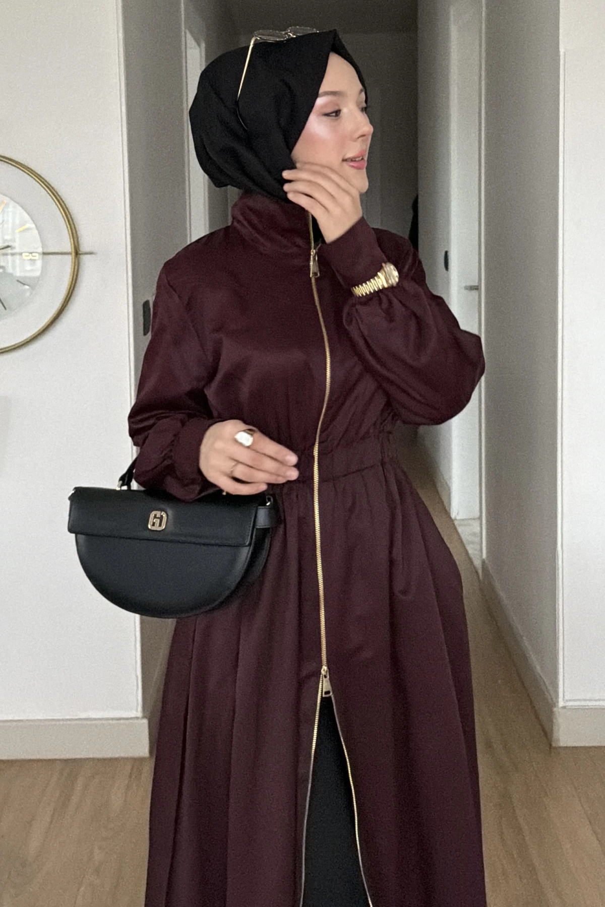 Elegans Çift Fermuarlı Bel Büzgülü Elbise SK-8650