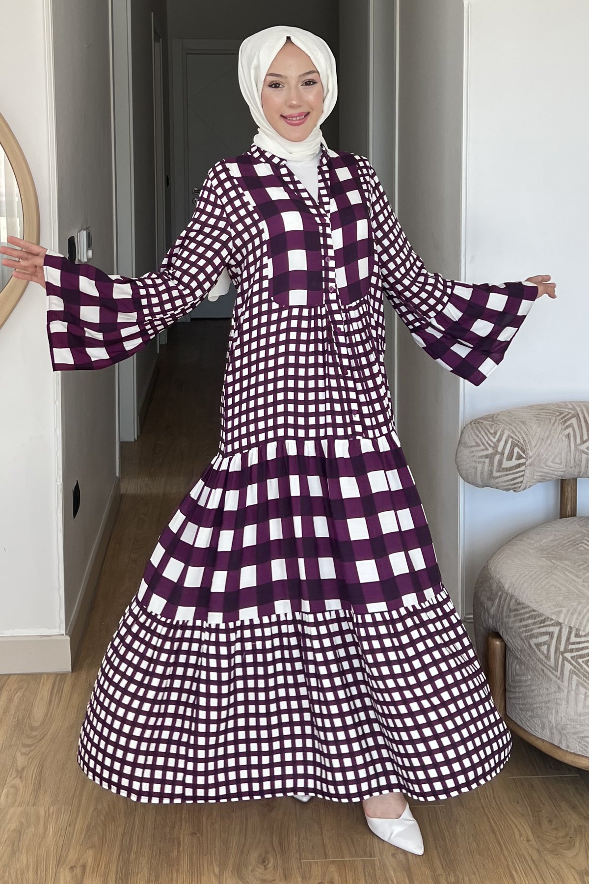 Garnili Kare Desenli Elbise SK-8545