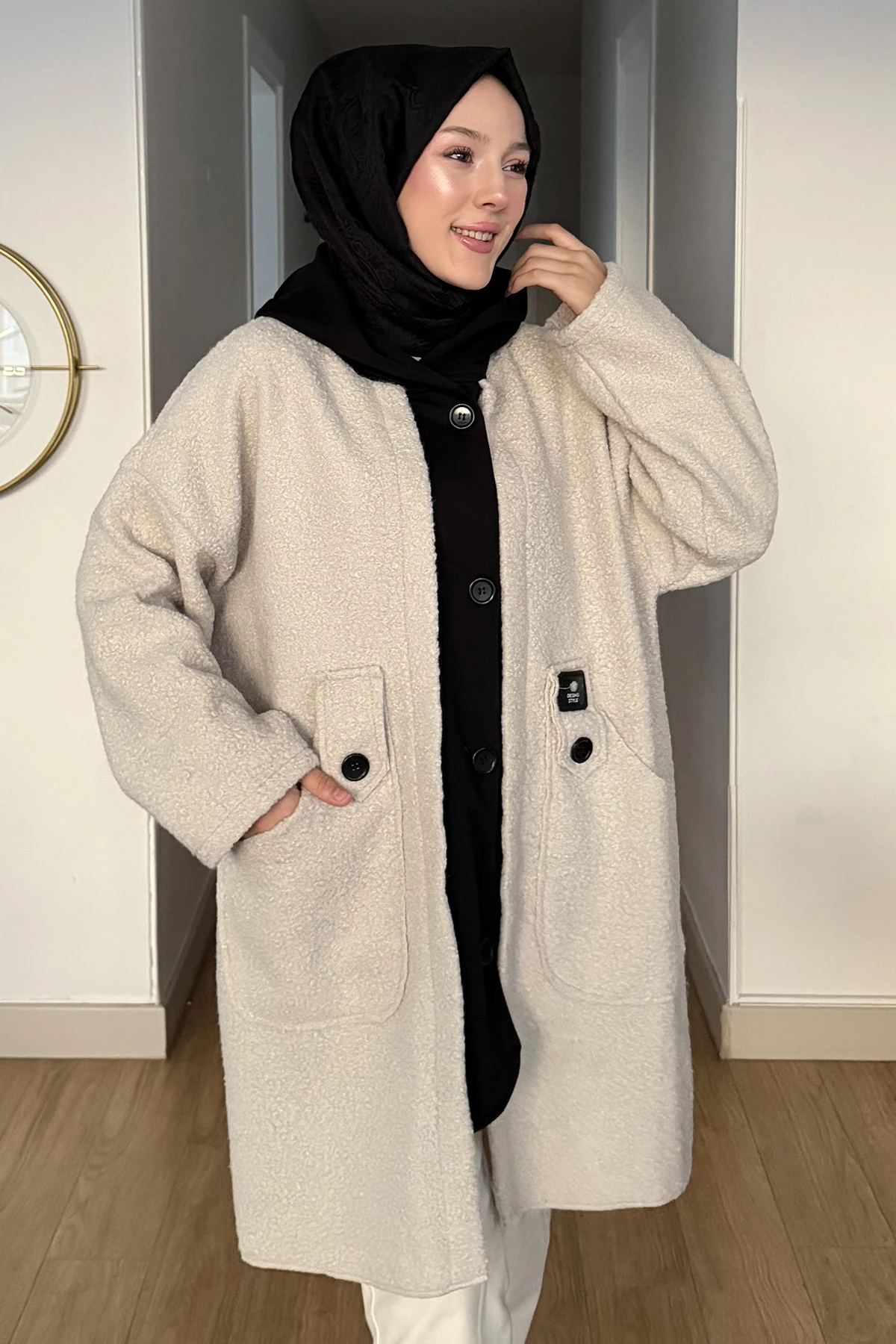 Çift Renkli Düğmeli Oversize Ceket SK-8649