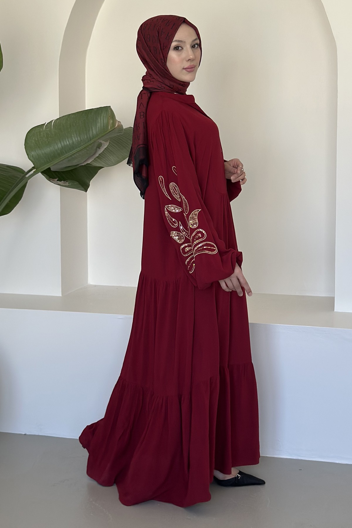 Beste Kol Payet Nakışlı Zarif Elbise SK-8431