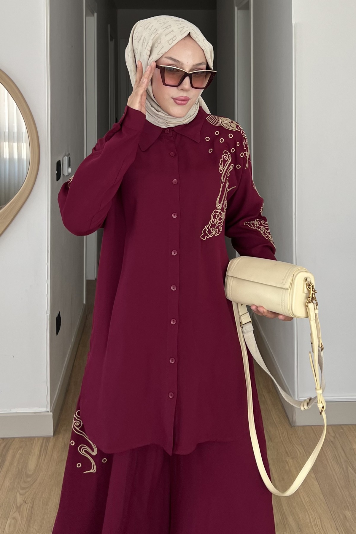 Nevşin Nakışlı Gömlek Pantolon Takım SK-8536