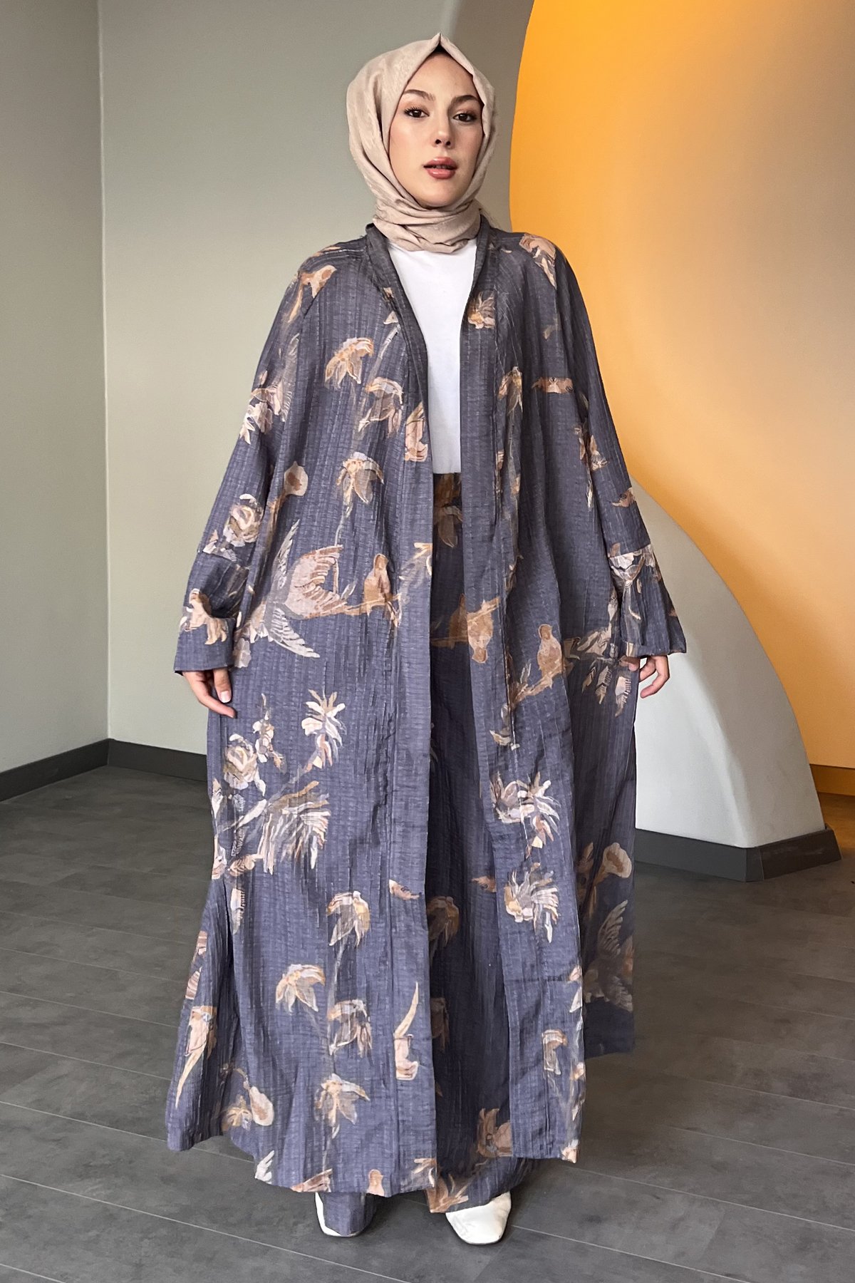 Renkli Palmiye Desenli Kimono Takım DMR-8575
