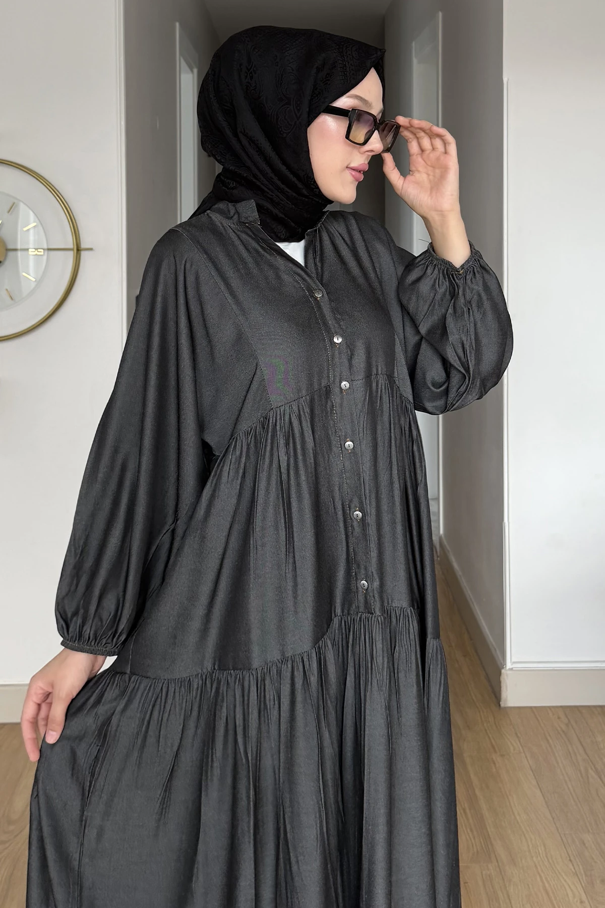 Seyran Antrasit Yarım Düğmeli Kot Elbise SK-8646