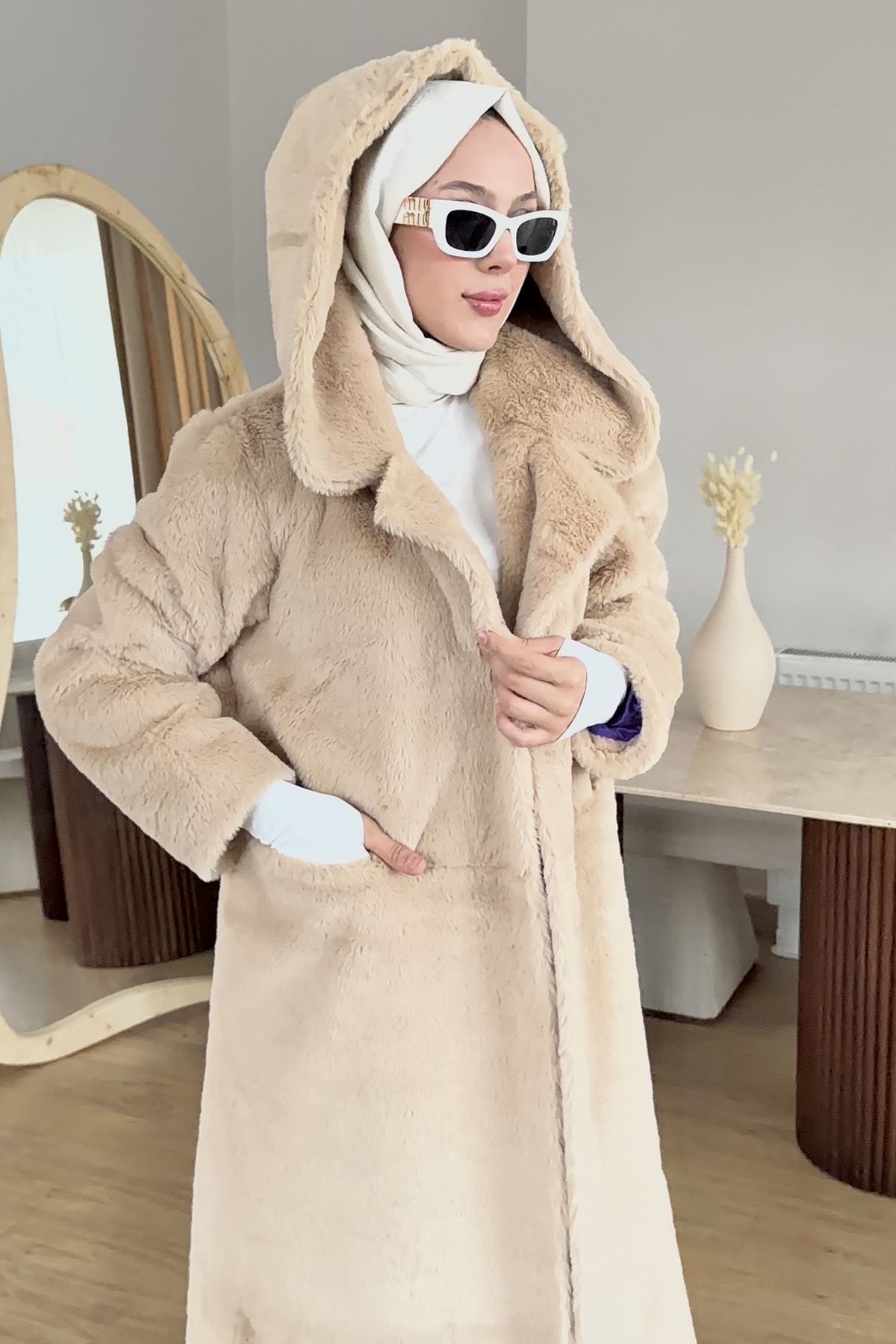 Astarlı Şapkalı Uzun Fashion Kaban SMR-8625