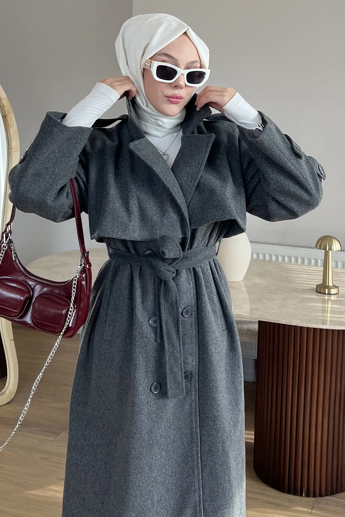 Rozi Astarlı Kaşe Trençkot ENS-8636