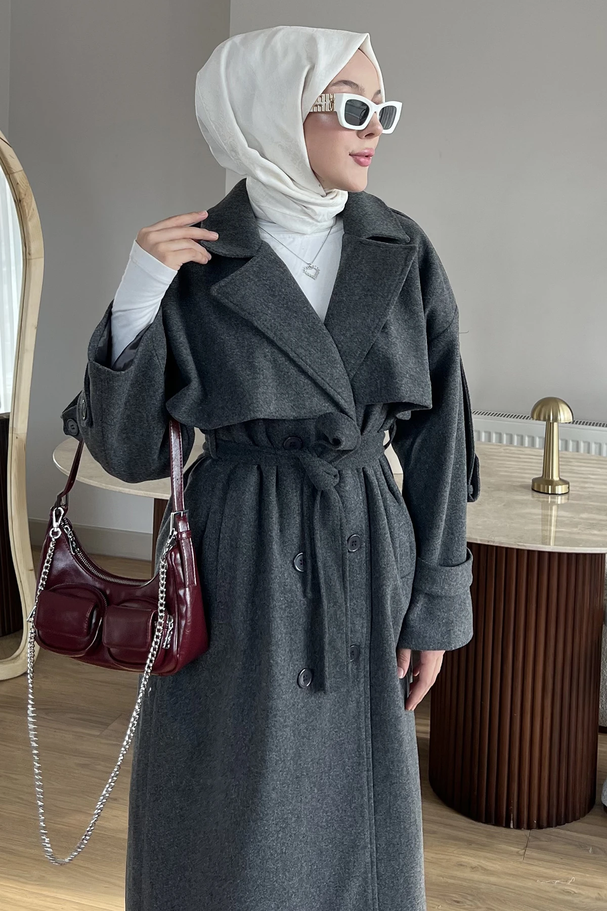 Rozi Astarlı Kaşe Trençkot ENS-8636