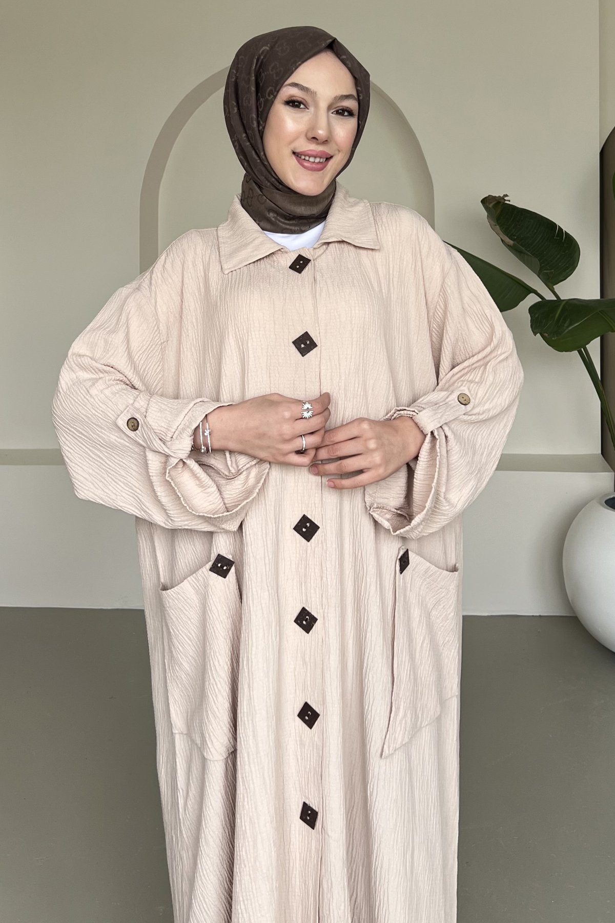 Alya Gofre Kumaş Düğmeli Elbise SK-8422