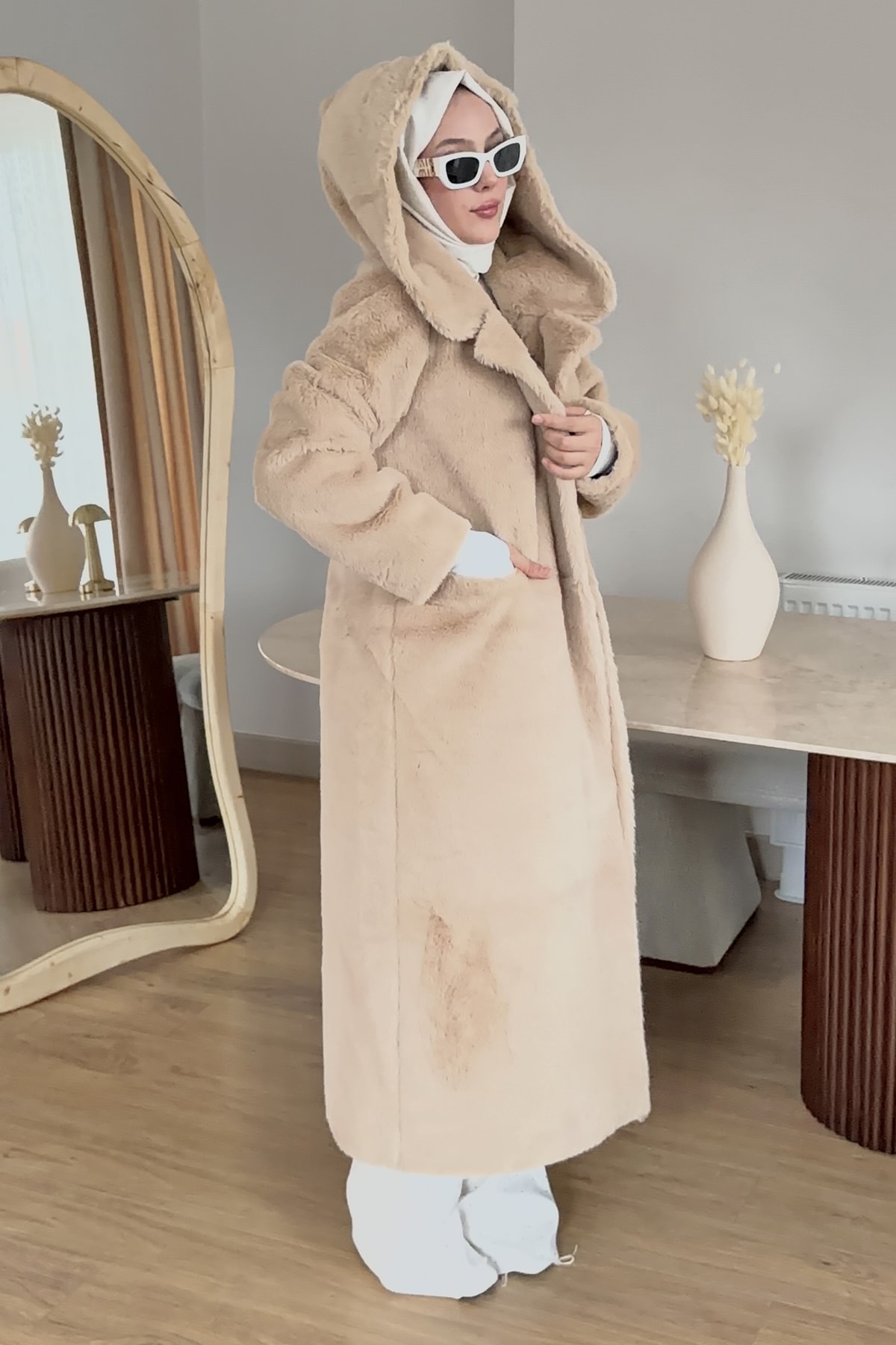 Astarlı Şapkalı Uzun Fashion Kaban SMR-8625