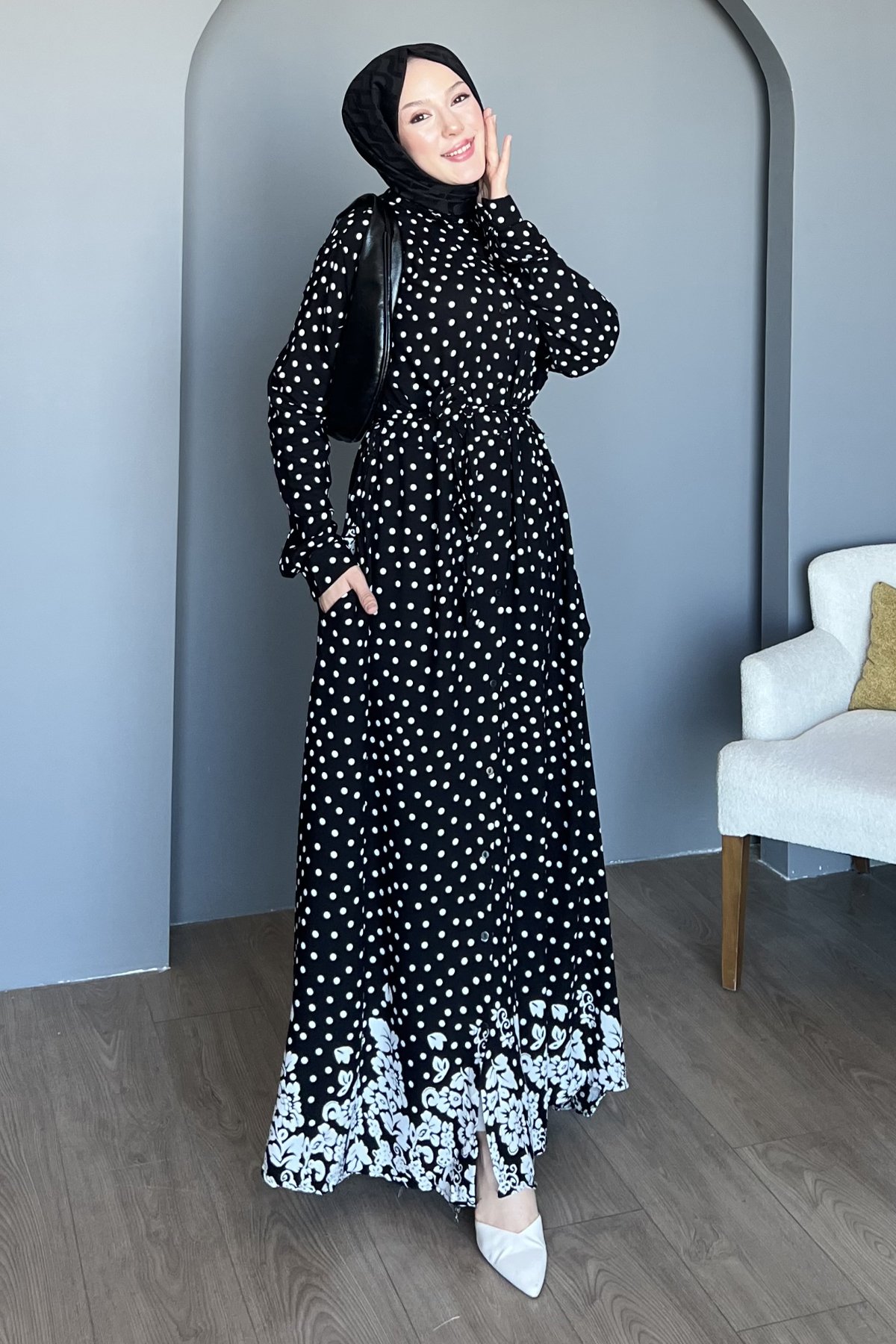 Puantiyeli Gömlek Elbise SK-8495