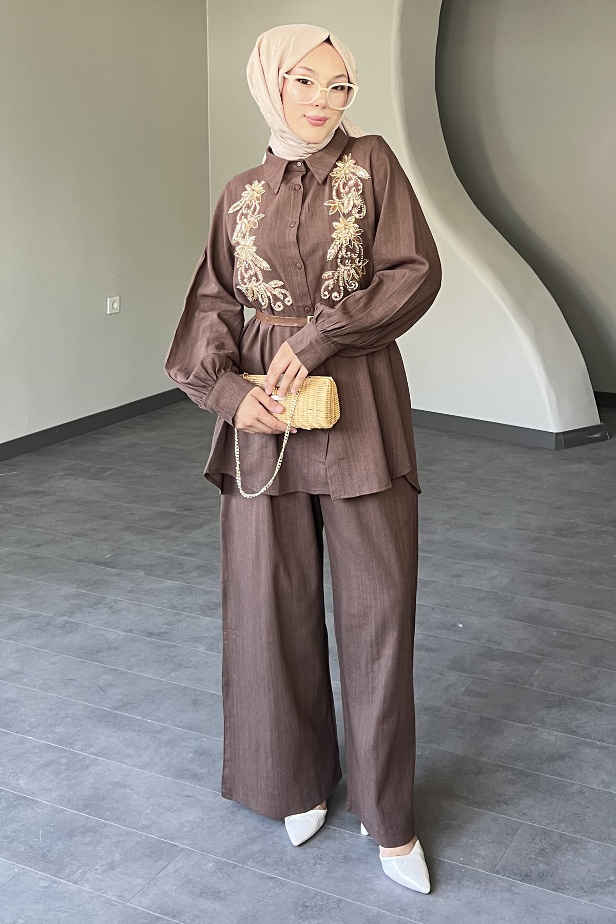 Firuze İşlemeli Keten Takım SK-8567
