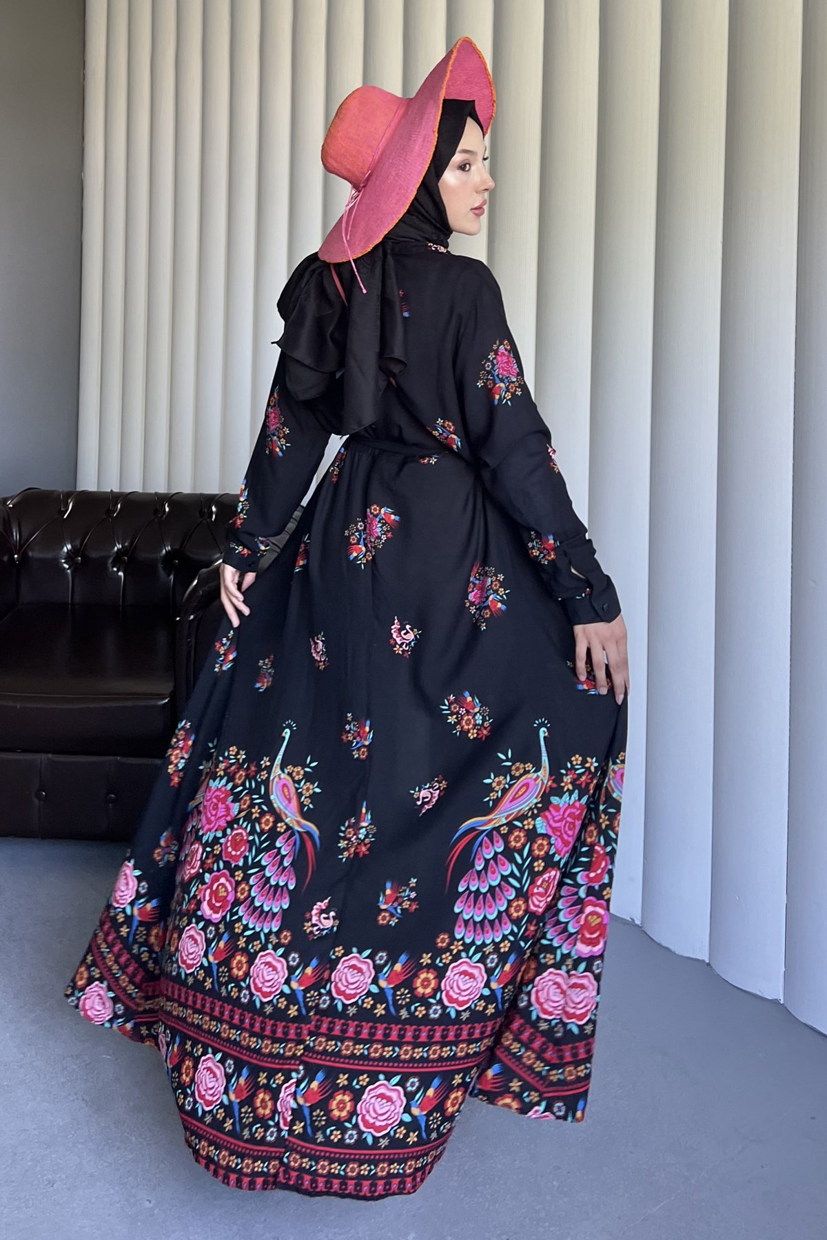 Tavus Kuşu Desenli Gömlek Elbise SK-8574