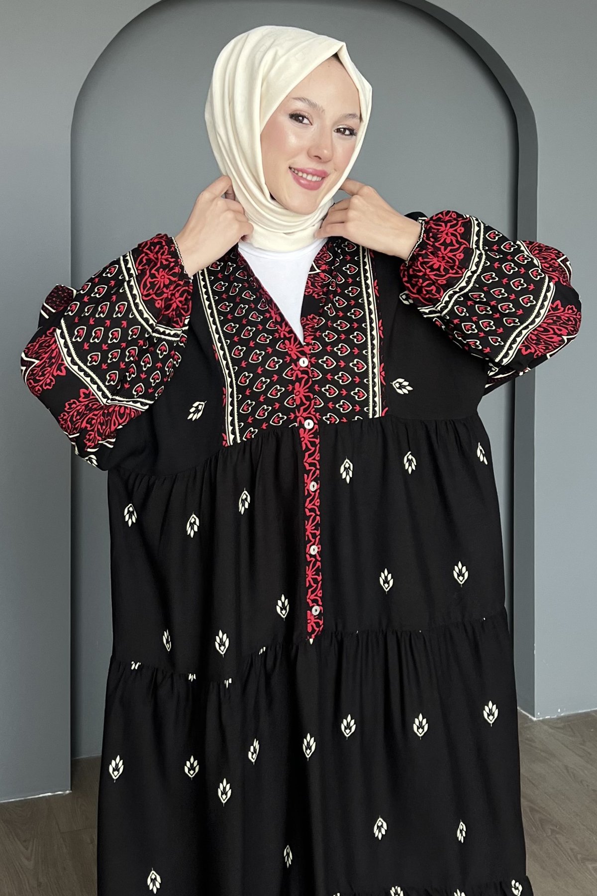 Ferya Desenli Kat Kat Elbise BST-8486