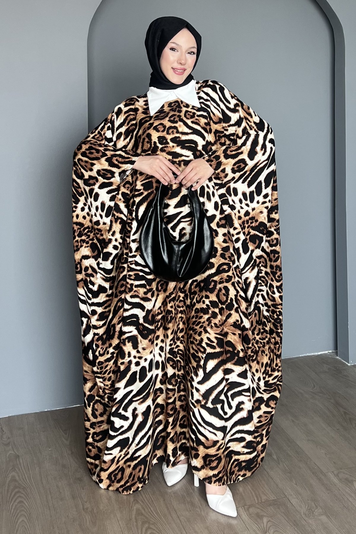 Leopar Desenli Geniş Elbise SK-8488