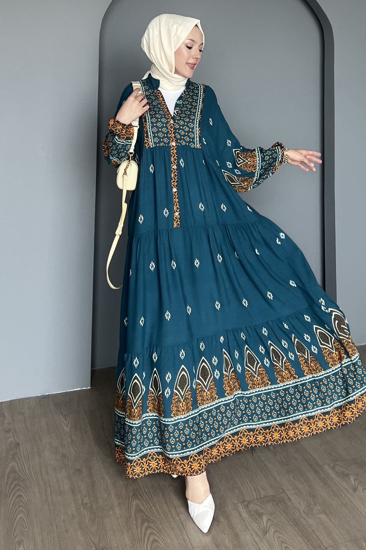 Ferya Desenli Kat Kat Elbise BST-8486