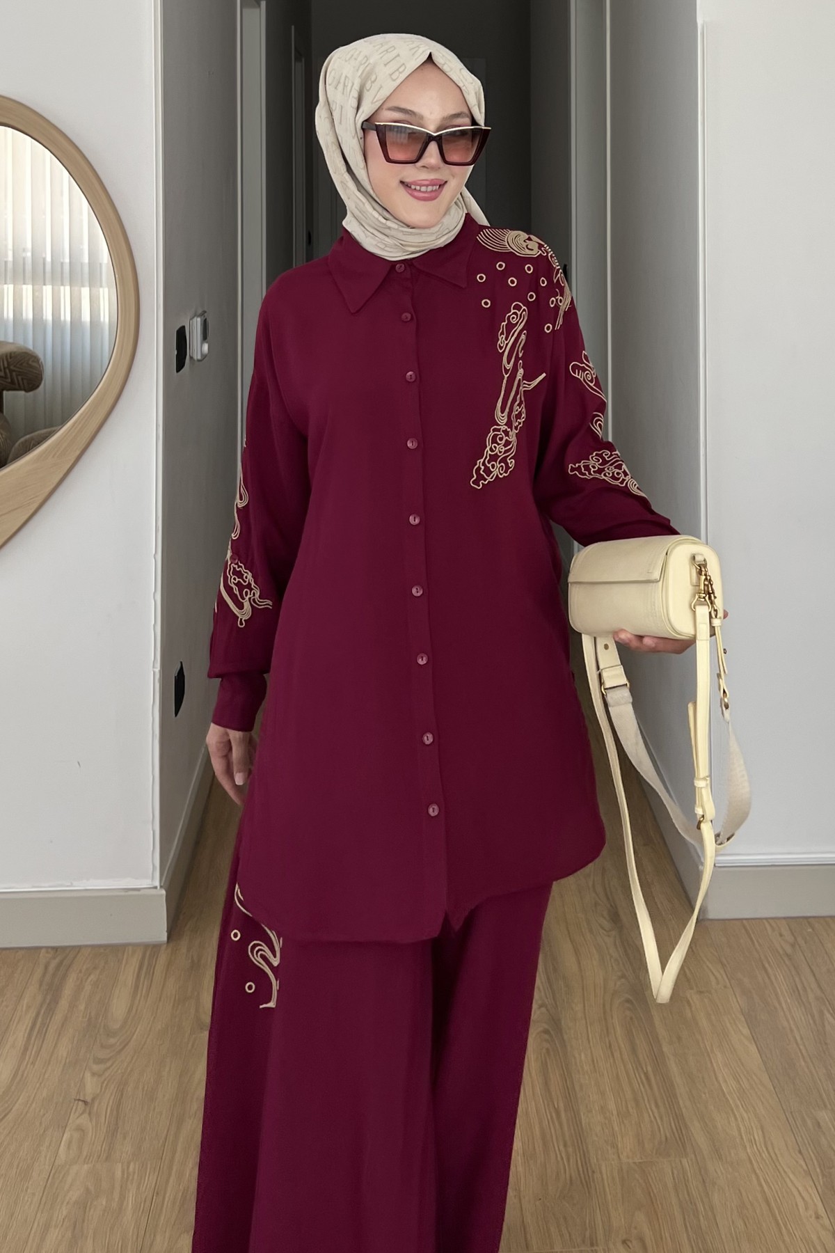 Nevşin Nakışlı Gömlek Pantolon Takım SK-8536