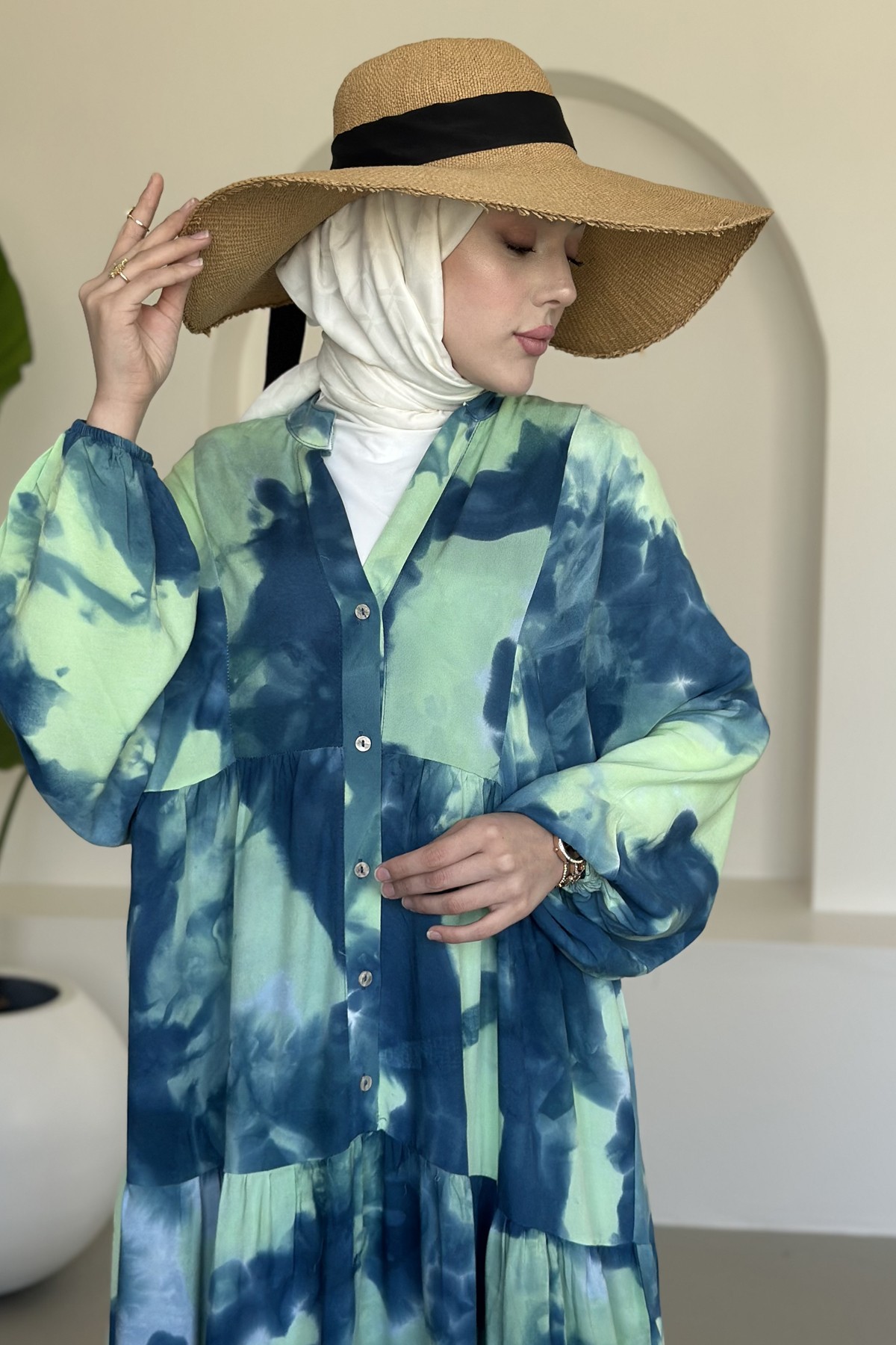 Lucid Pastel Renkli Desenli Bohem Elbise BST-8433