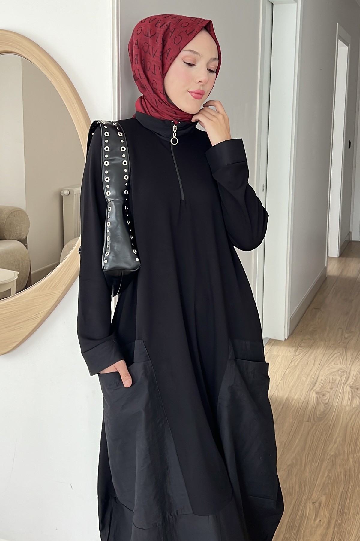 Blaze Paraşüt Detaylı Yarım Fermuarlı Elbise SK-8592