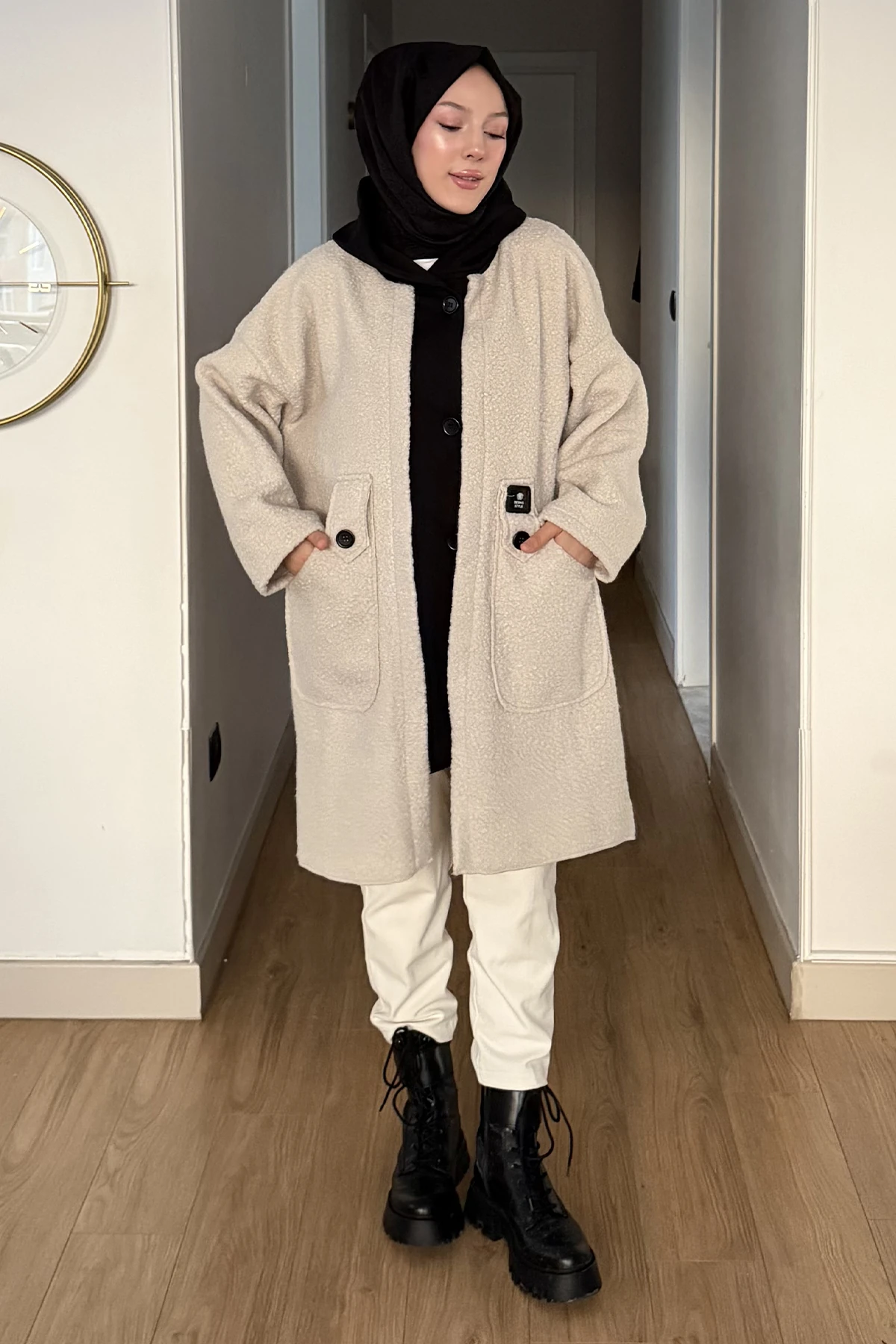 Çift Renkli Düğmeli Oversize Ceket SK-8649