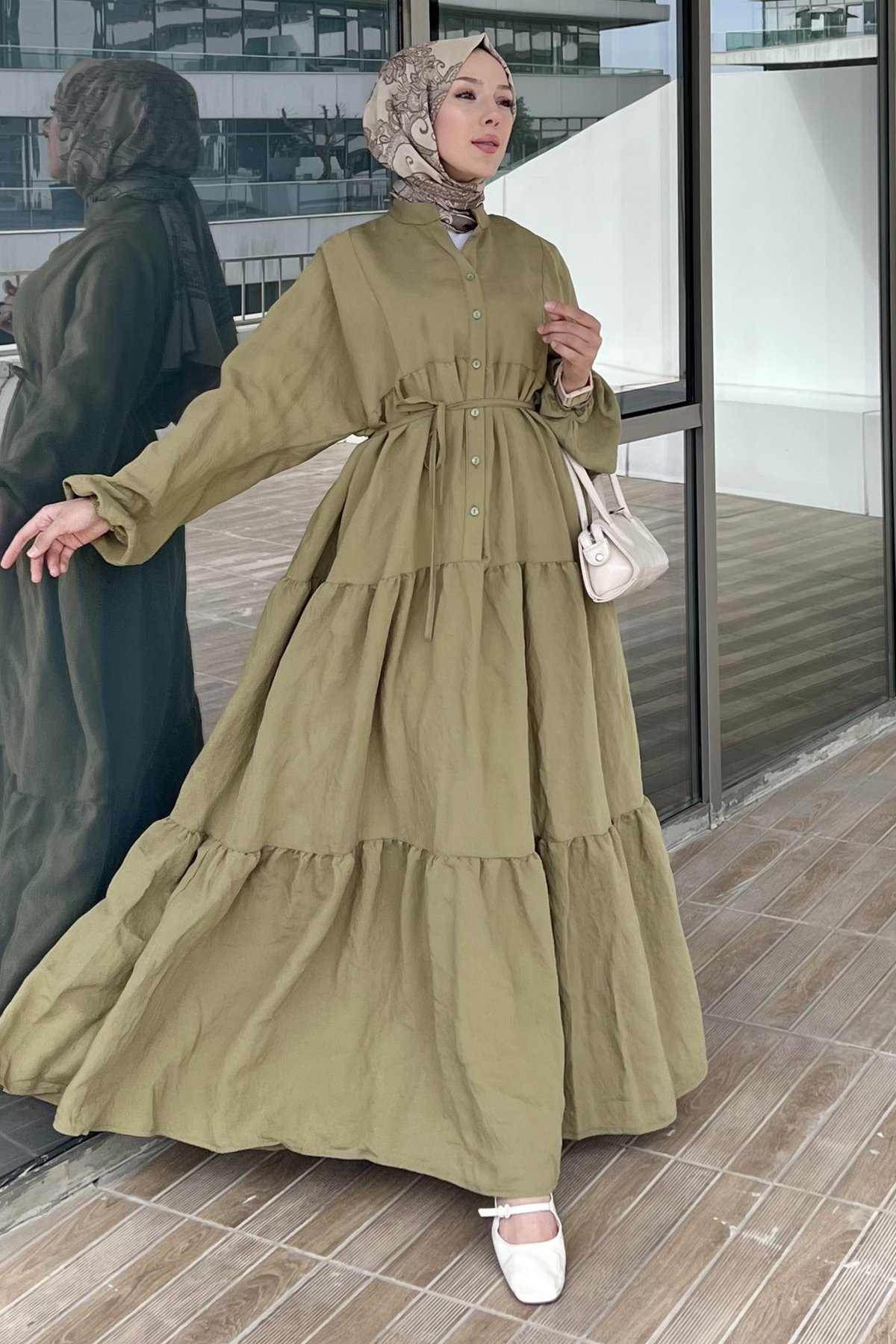 Lalezar Kuşaklı Gofre Elbise SK-8504