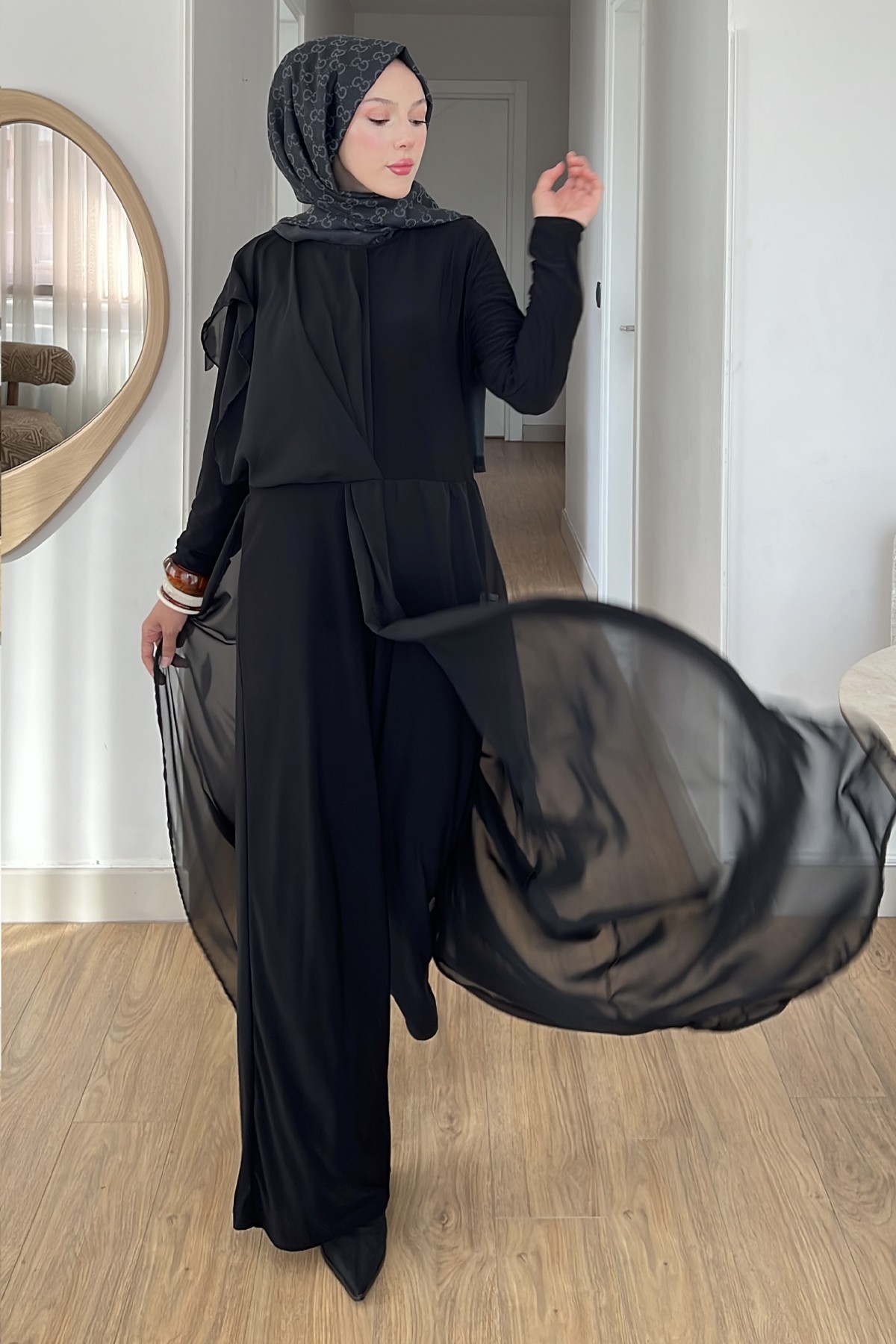 Shadow Çift Kumaşlı Pelerin Tulum SK-8593