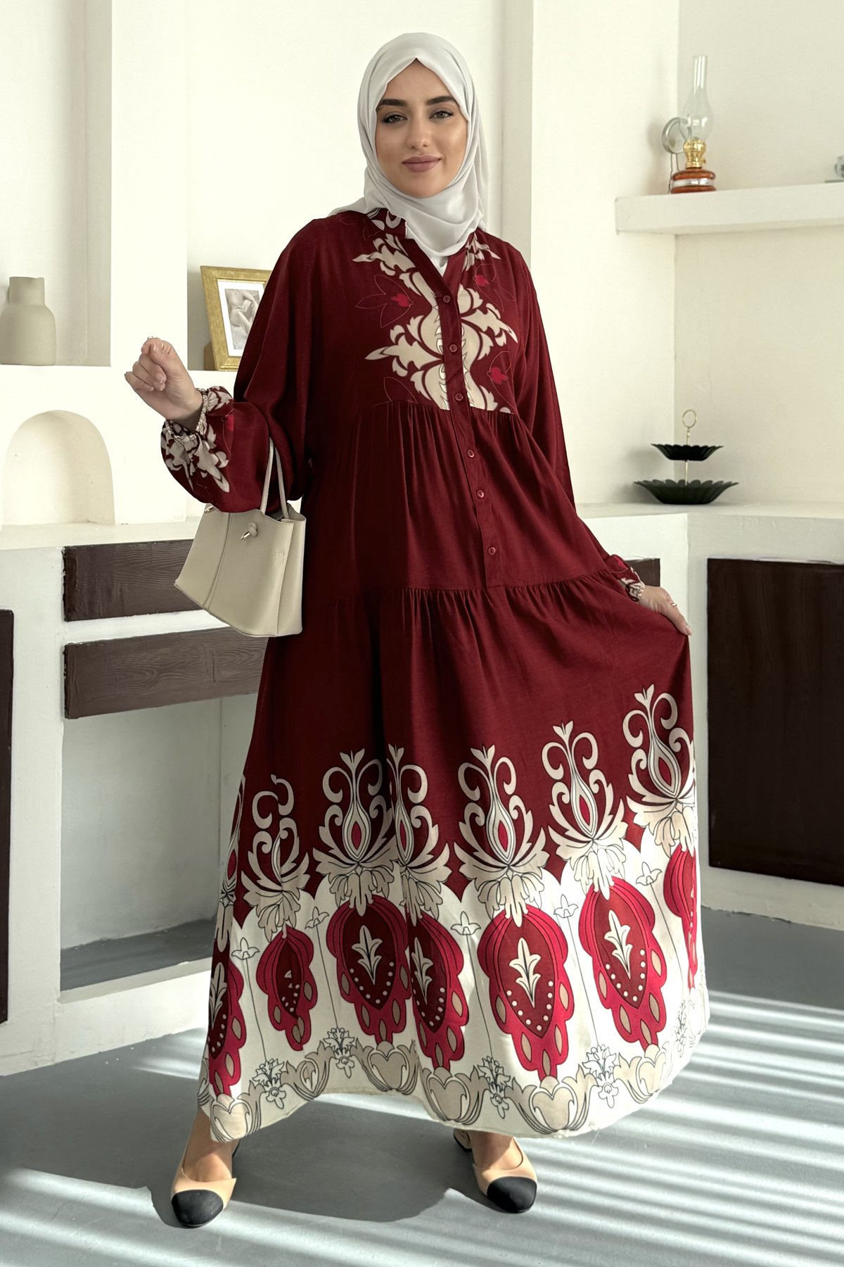 Sultan Motif Desenli Viskon Elbise SK-8555 