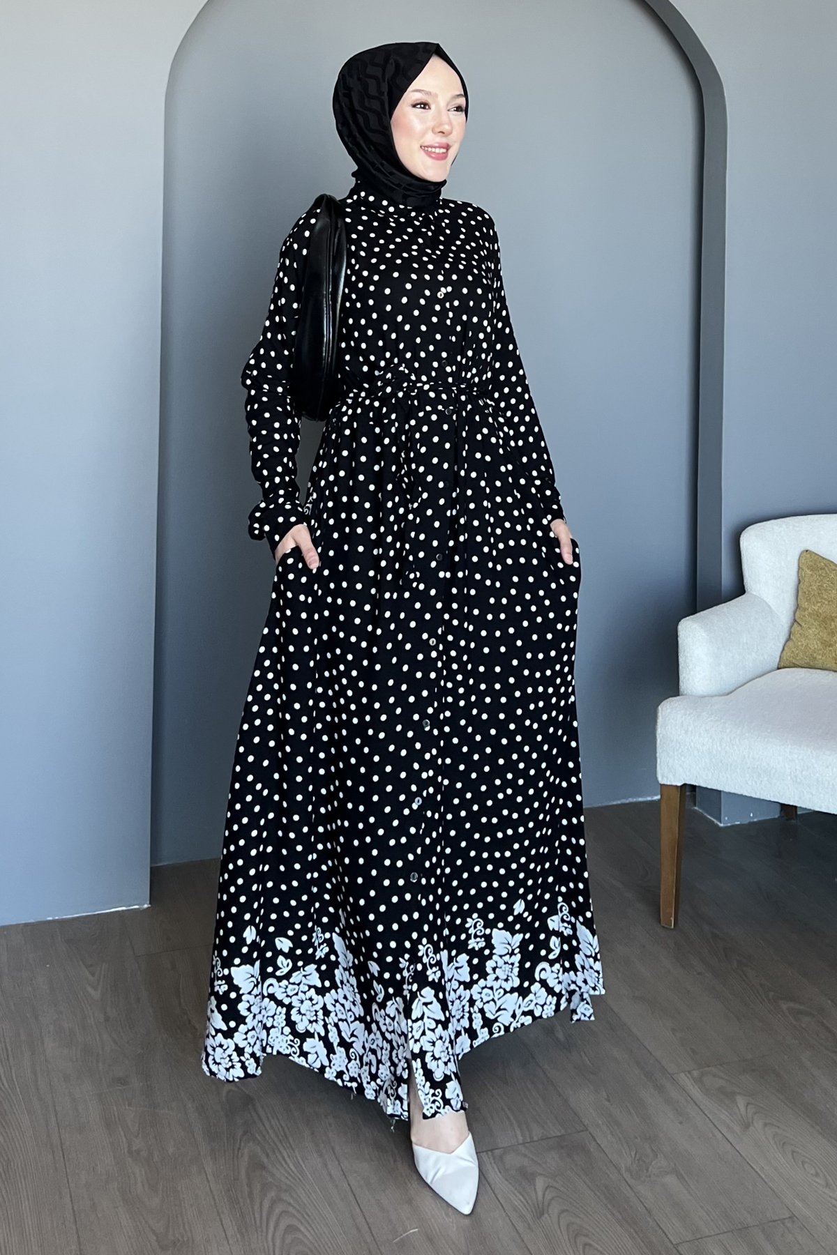 Puantiyeli Gömlek Elbise SK-8495