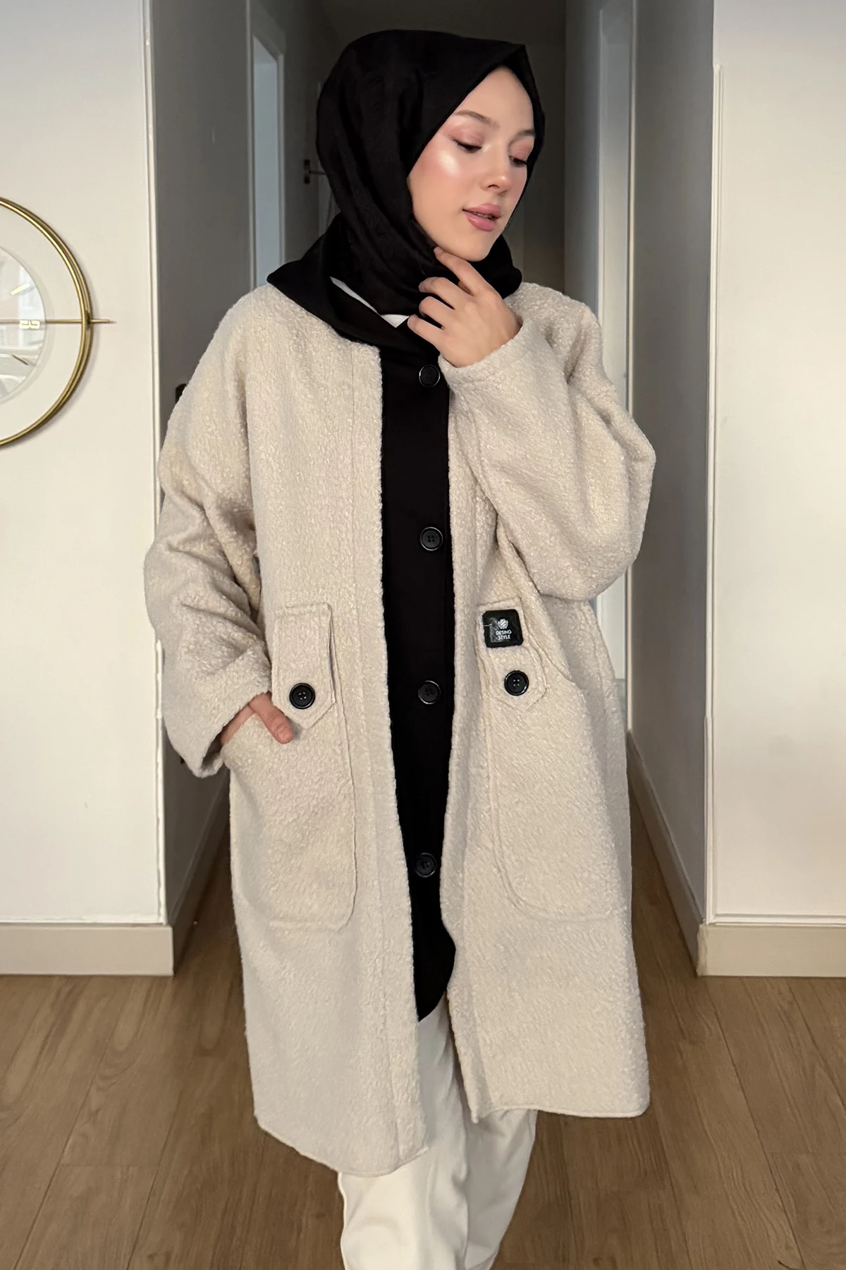 Çift Renkli Düğmeli Oversize Ceket SK-8649