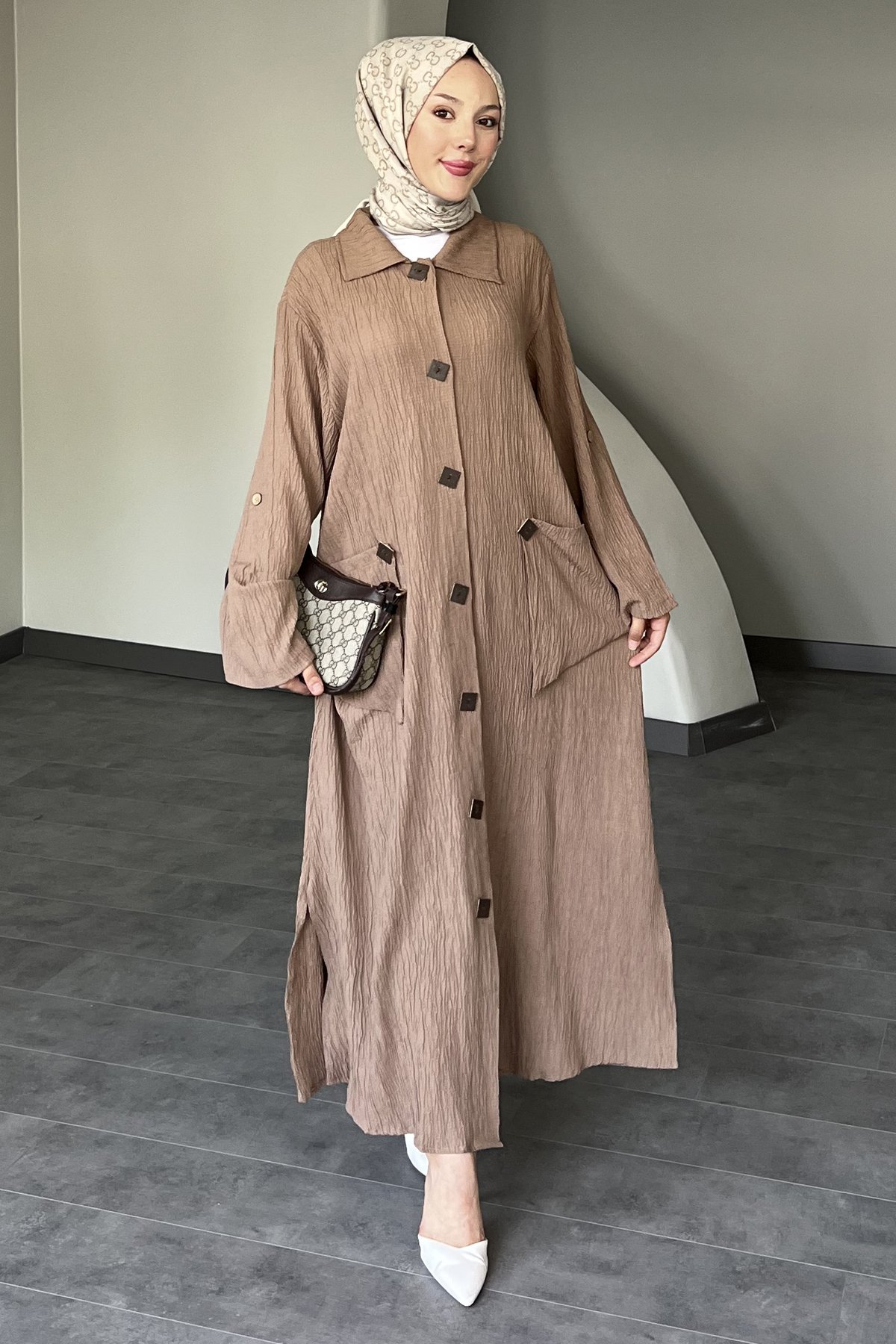 Alya Gofre Kumaş Düğmeli Elbise SK-8422