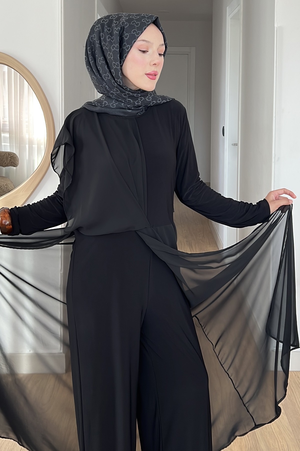 Shadow Çift Kumaşlı Pelerin Tulum SK-8593
