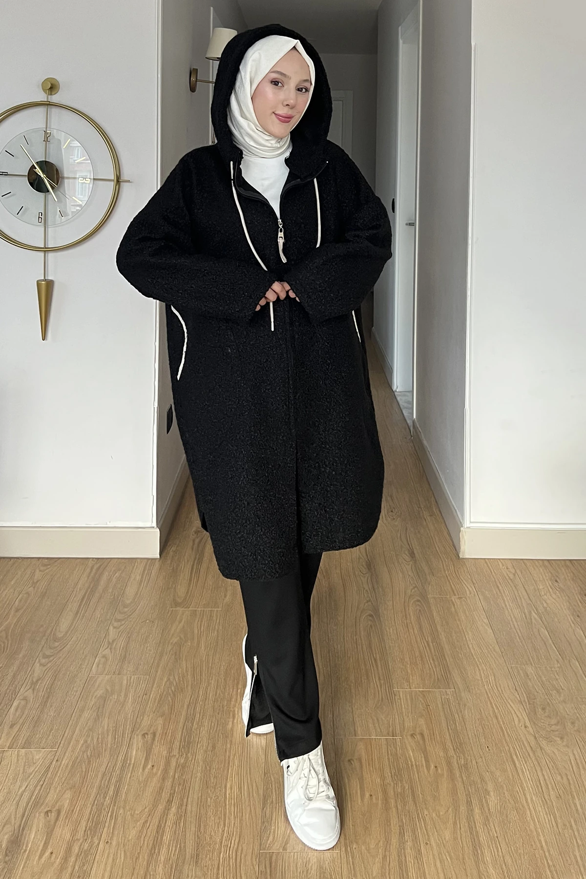 Yuvarlak Cepli Fermuarlı Kaşe Ceket SK-8644