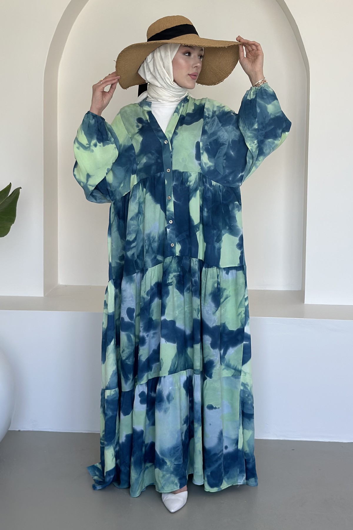 Lucid Pastel Renkli Desenli Bohem Elbise BST-8433
