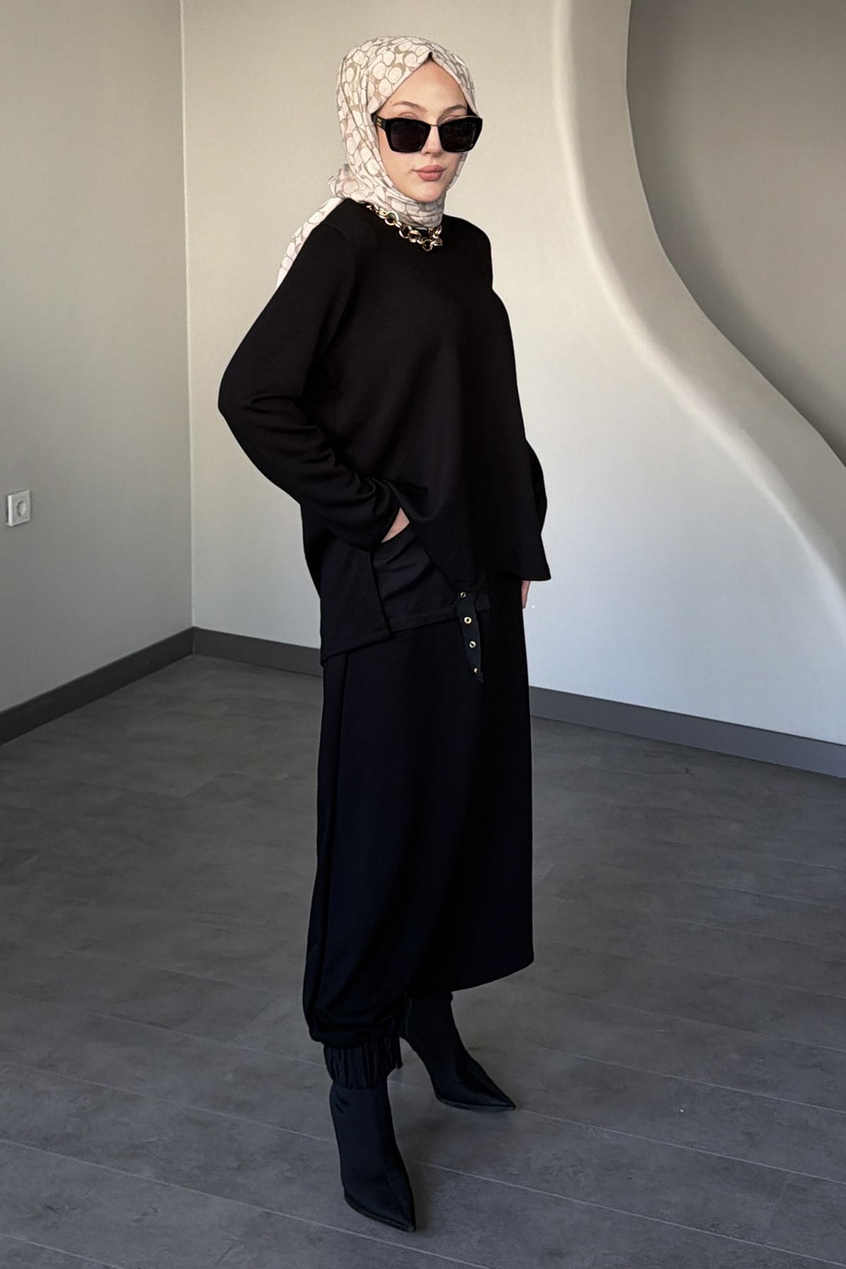 Florence Cep Detaylı Şalvar Etekli Takım SK-8628 - Siyah